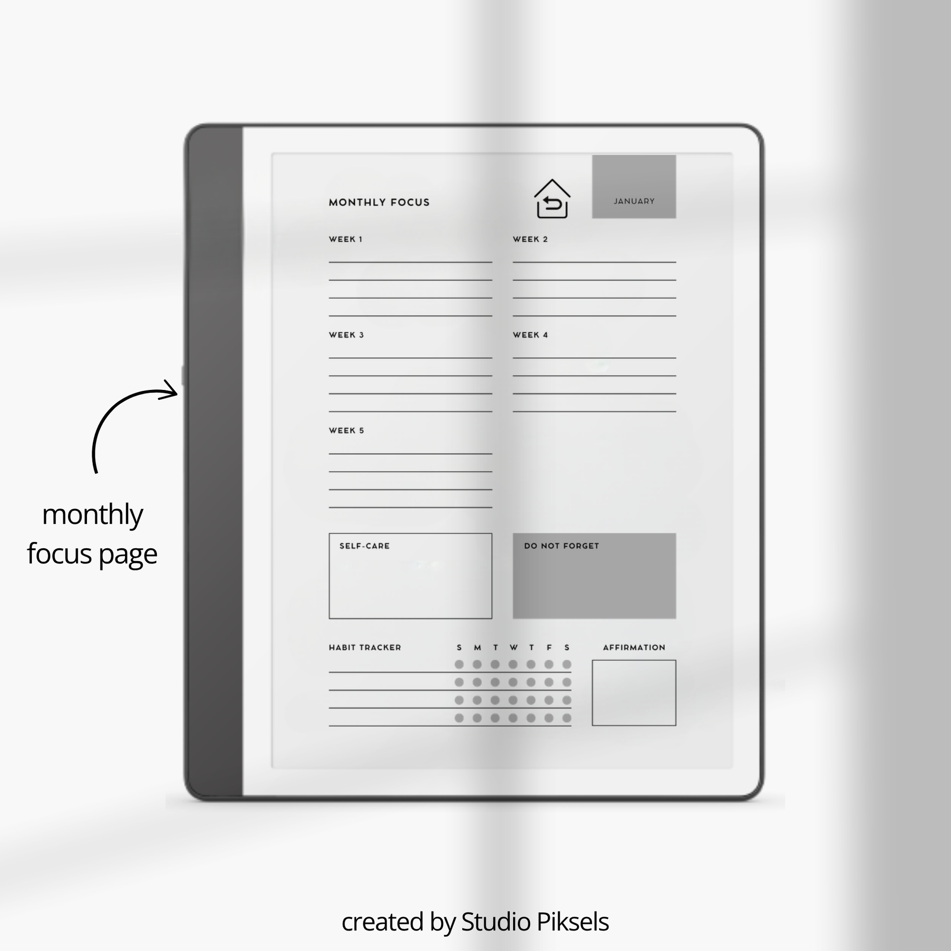 2026 + 2027 digital monthly planner for Kindle Scribe with yearly calendars, monthly planning pages, habit trackers, goals, and notes.