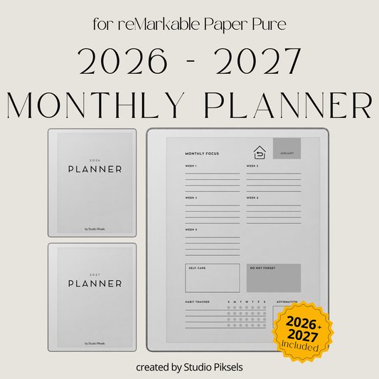 2026 + 2027 Monthly Planner for reMarkable 2 and Paper Pure