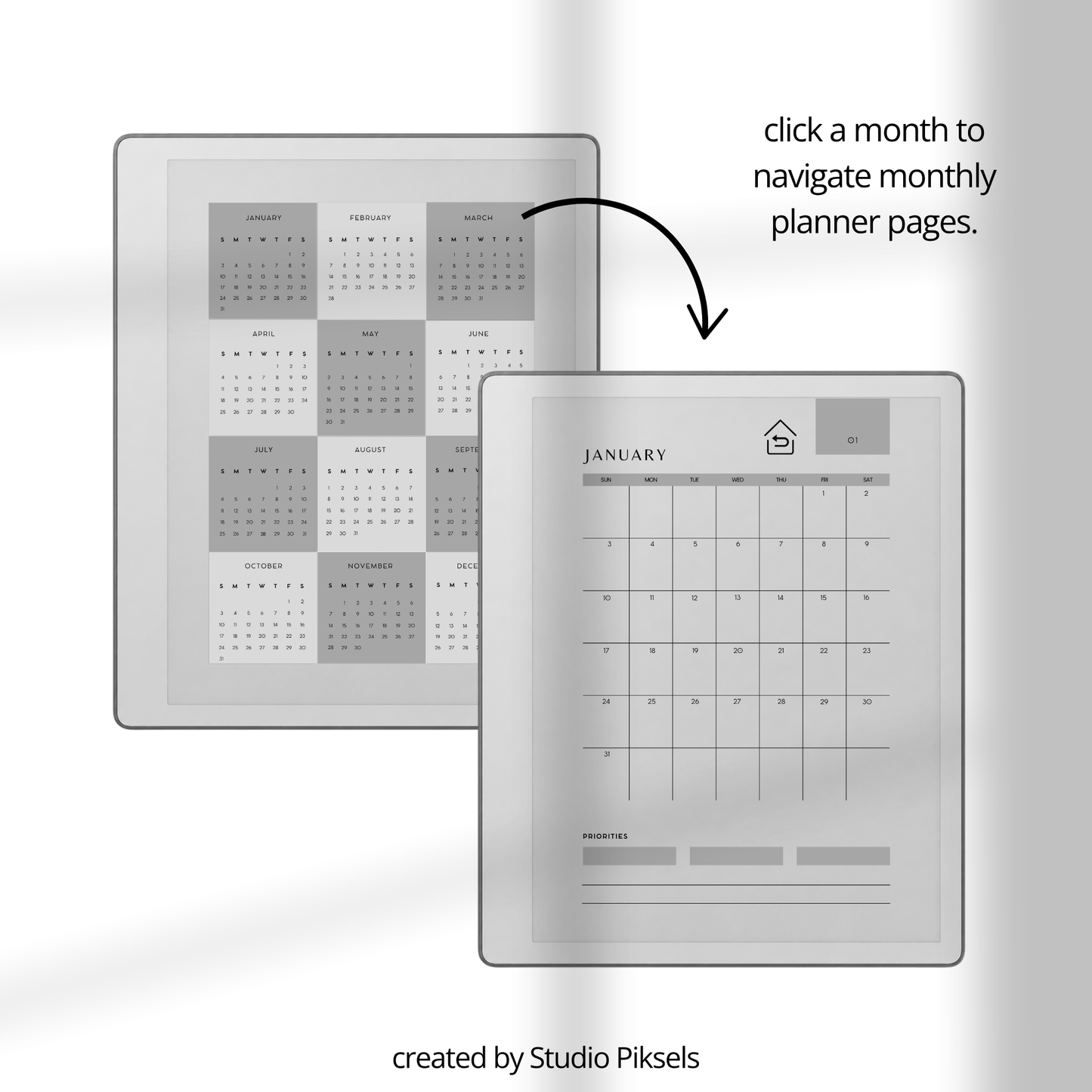 2026 + 2027 Monthly Planner for reMarkable 2 and Paper Pure