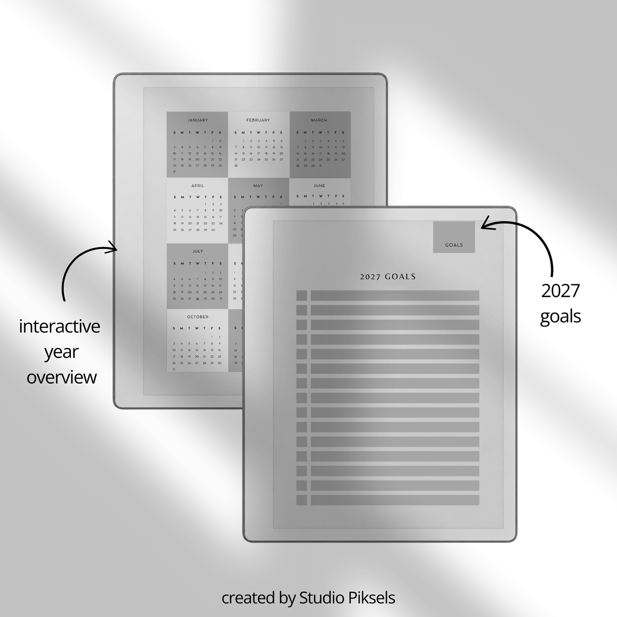 2026 + 2027 Monthly Planner for reMarkable 2 and Paper Pure