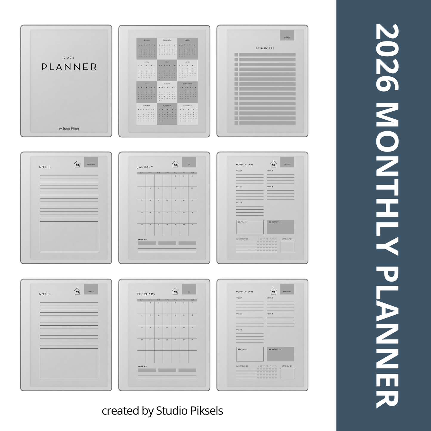 2026 + 2027 Monthly Planner for reMarkable 2 and Paper Pure