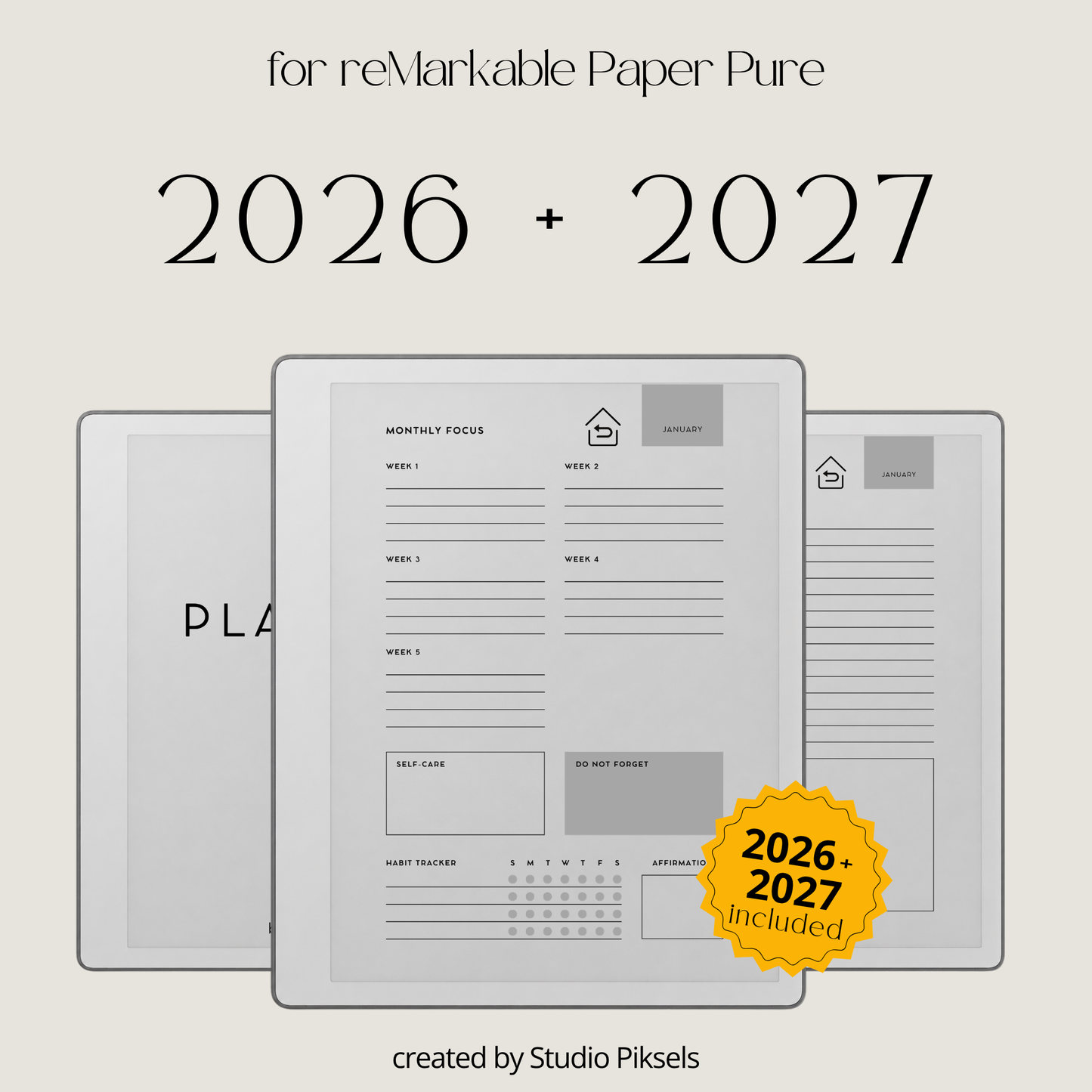 2026 + 2027 Monthly Planner for reMarkable 2 and Paper Pure