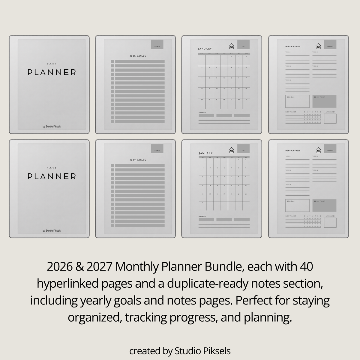 2026 + 2027 Monthly Planner for reMarkable 2 and Paper Pure