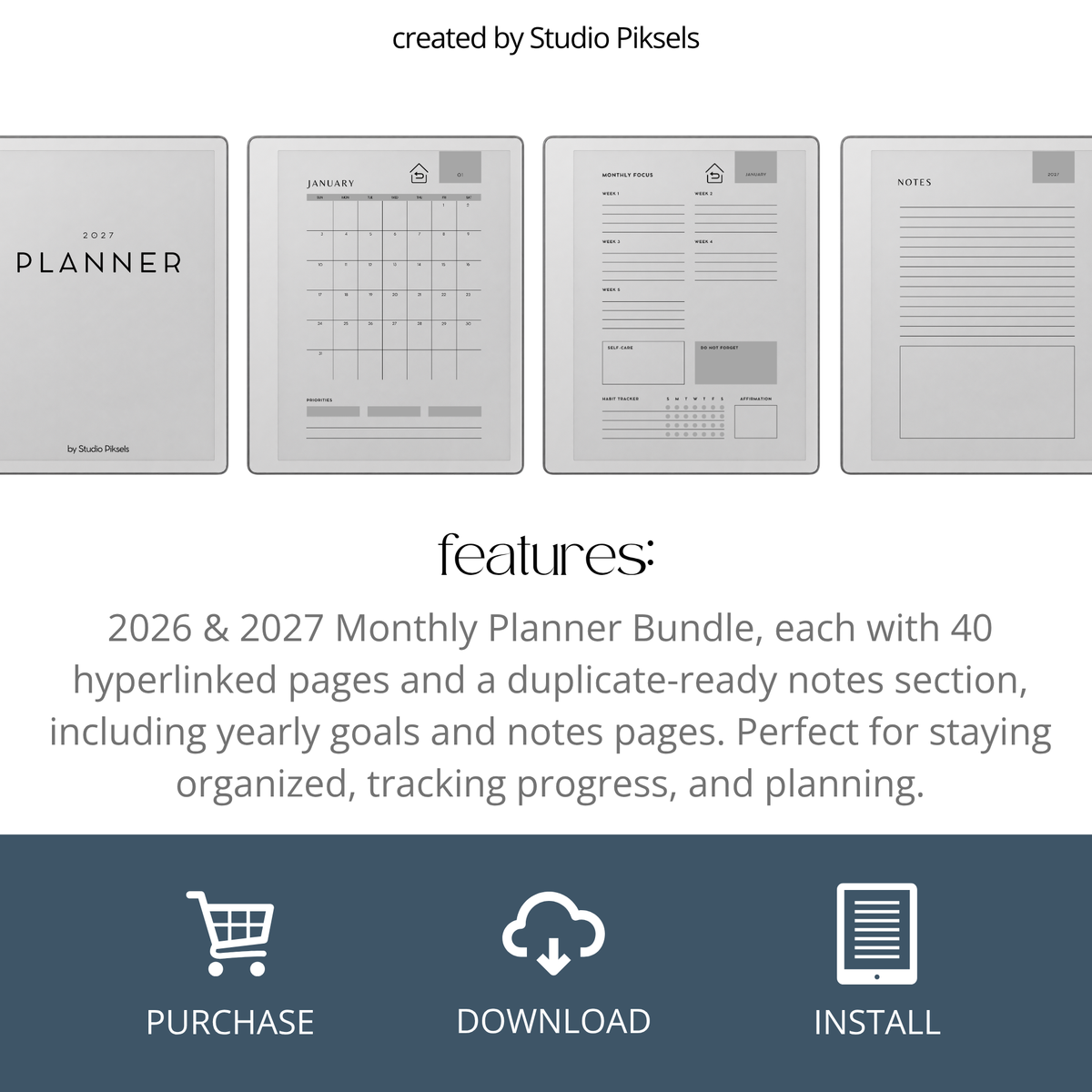 2026 + 2027 Monthly Planner for reMarkable 2 and Paper Pure