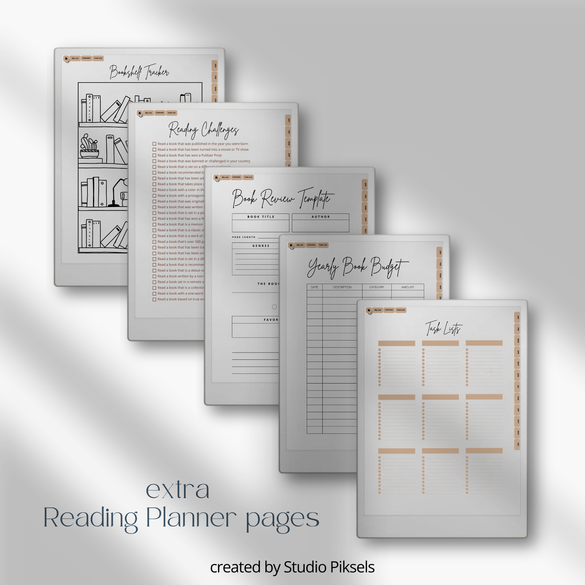2026 + 2027 digital reading planner for reMarkable Paper Pro with reading goals, book trackers, reading challenges, and review pages