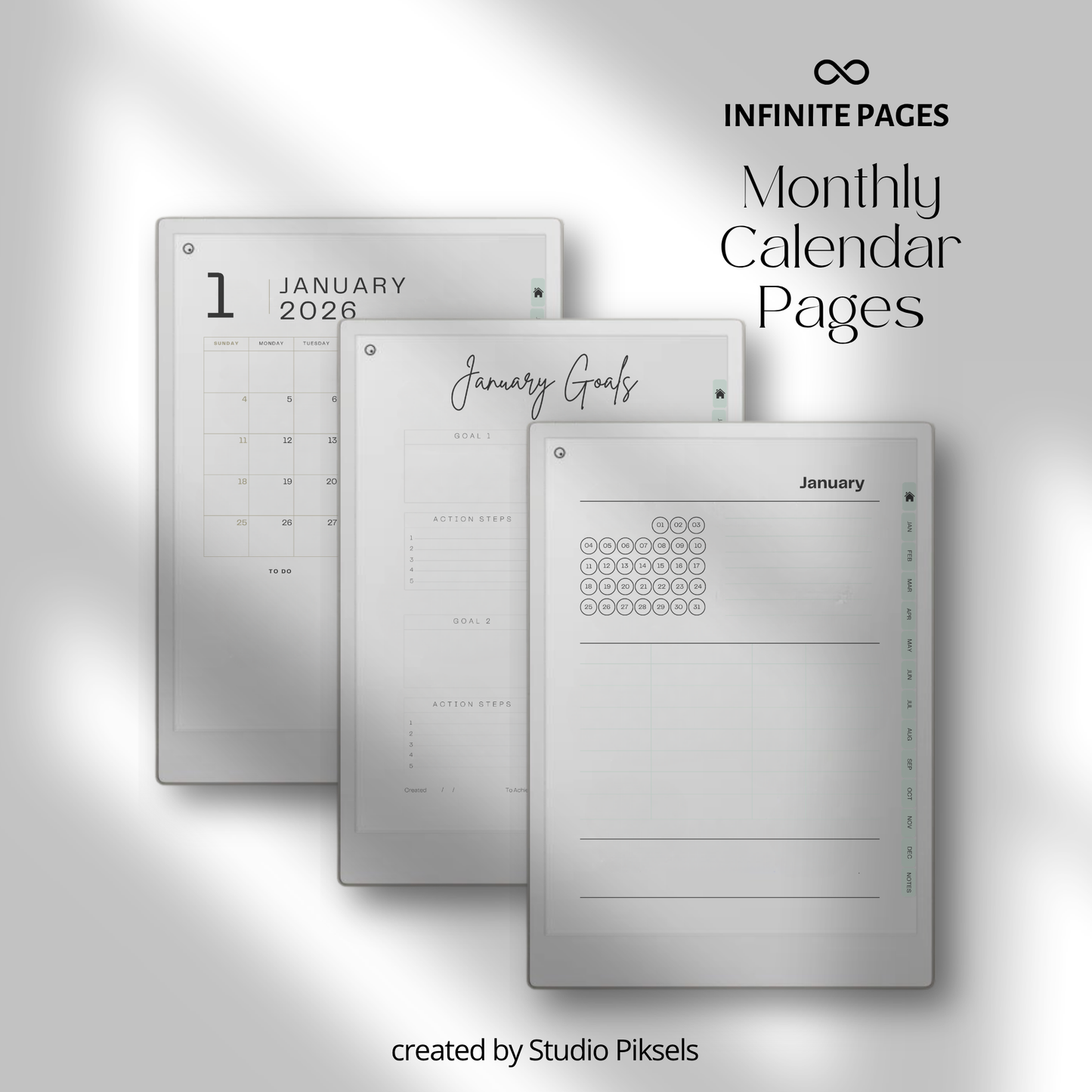 2026 + 2027 Ultimate Life Planner for reMarkable Paper Pro featuring hyperlinked yearly goals, monthly planning, budgeting, habit tracking, travel, and notes pages.