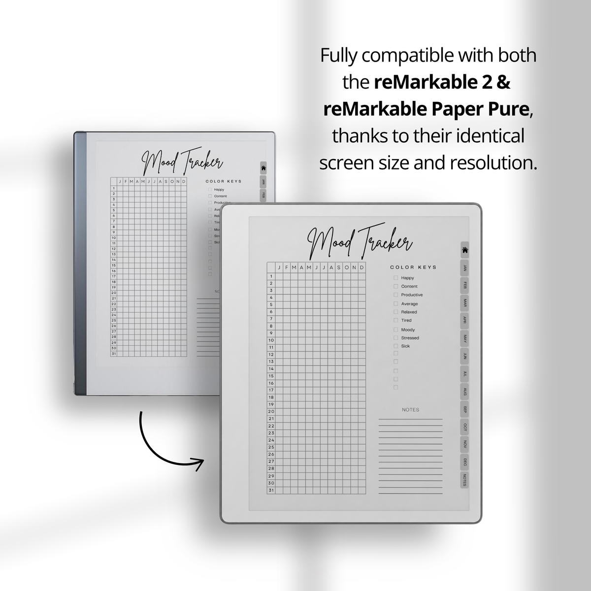 2026 + 2027 Ultimate Life Planner for reMarkable Paper Pure & reMarkable 2 featuring hyperlinked calendars, goal planning, budgeting, notes, and minimalist layouts.