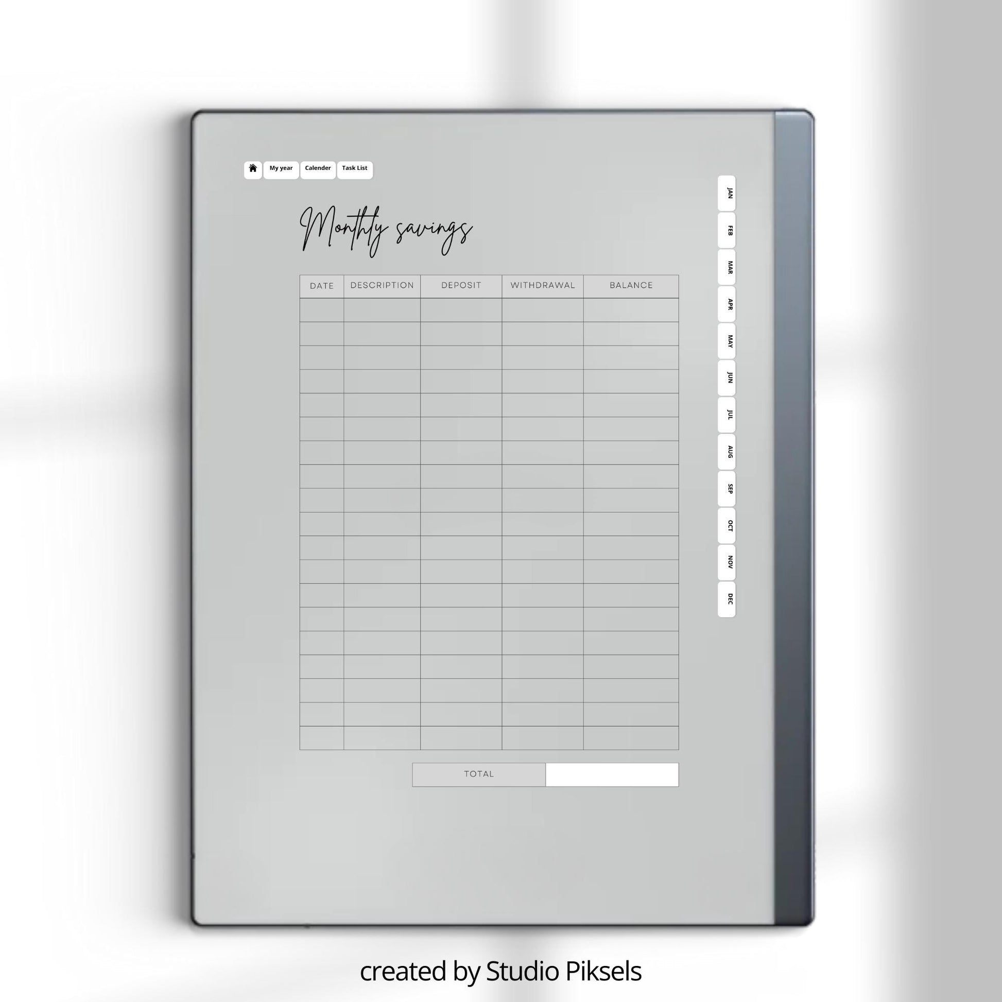 Plan yearly and monthly budgets using a hyperlinked budget planner on reMarkable 2.