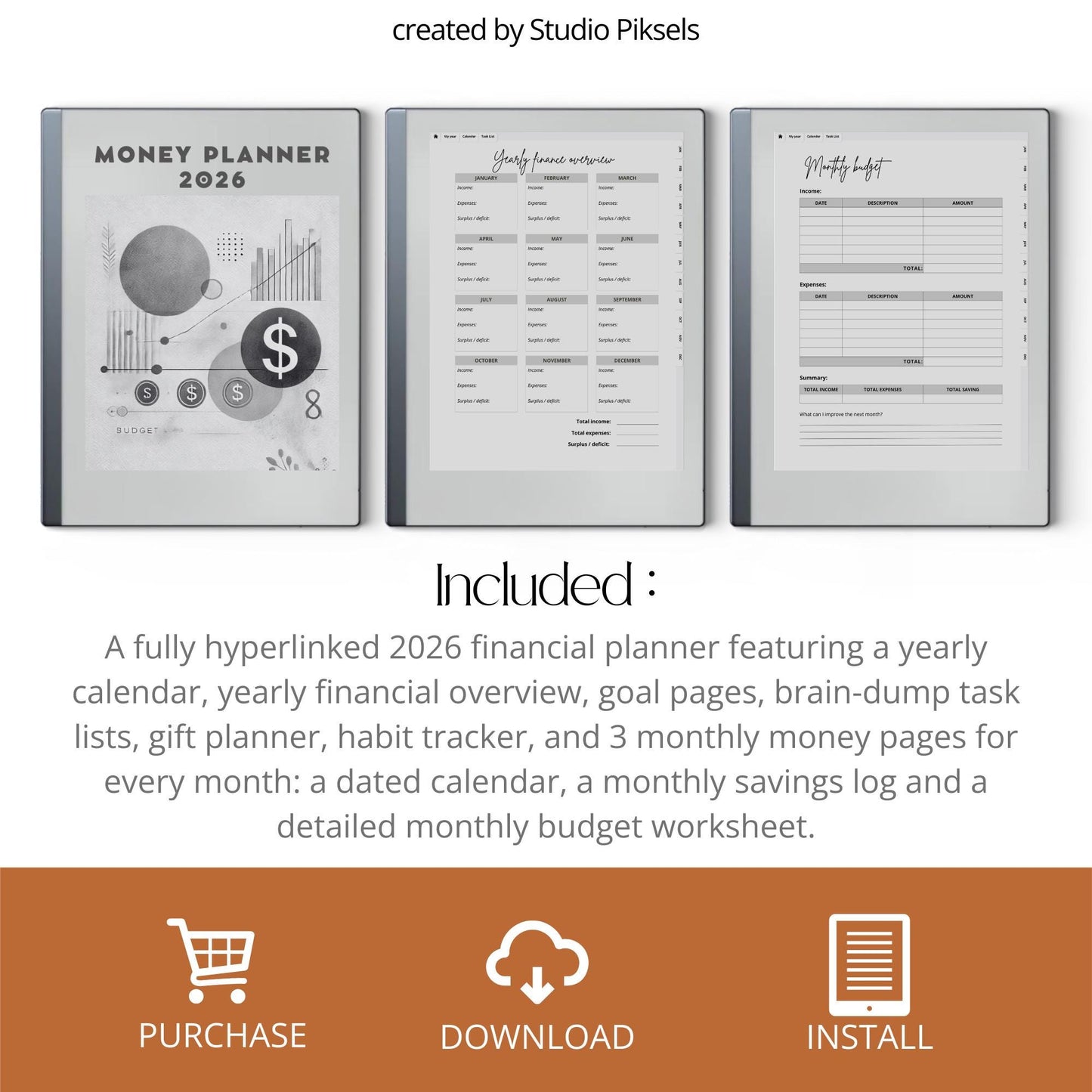 Plan yearly and monthly budgets using a hyperlinked budget planner on reMarkable 2.
