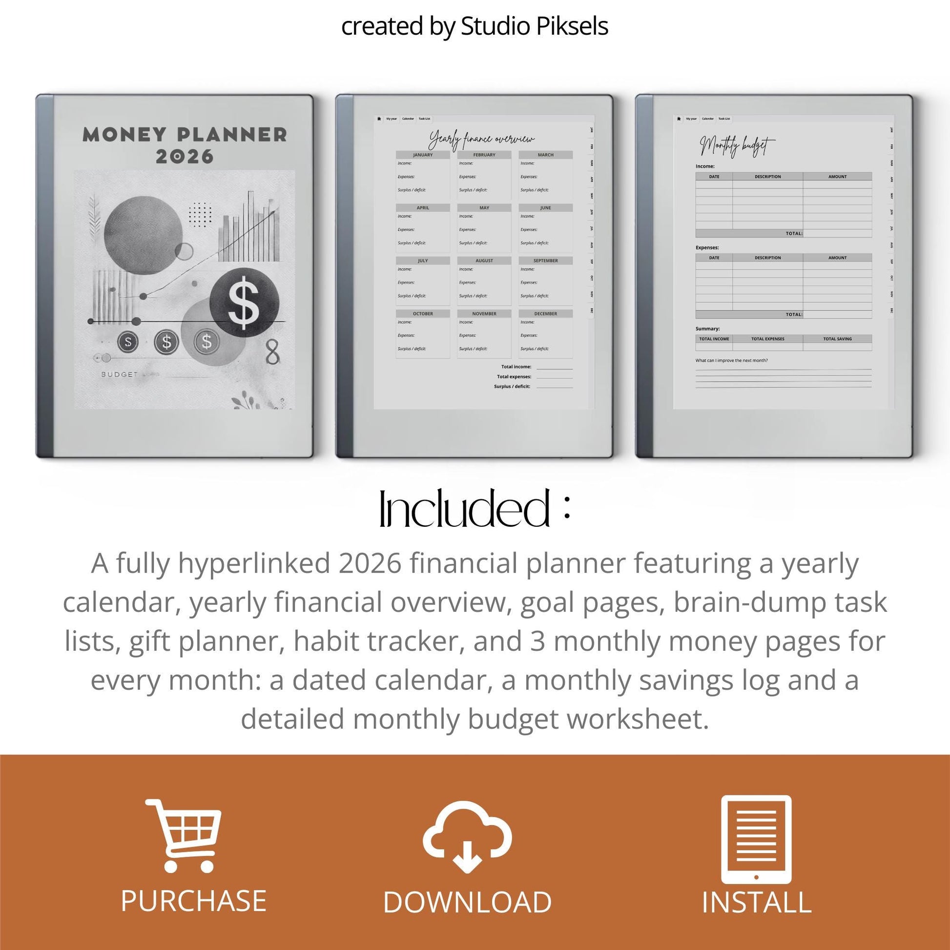 Plan yearly and monthly budgets using a hyperlinked budget planner on reMarkable 2.