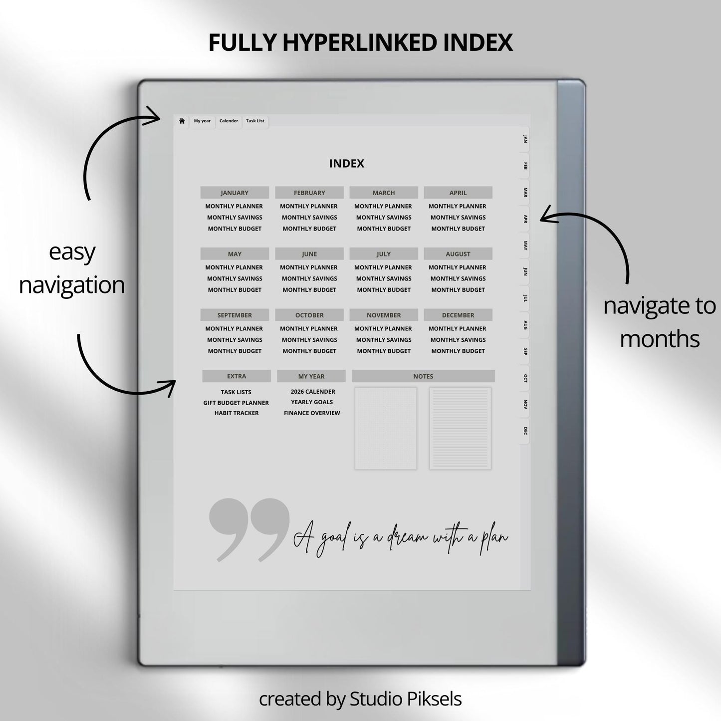 Plan yearly and monthly budgets using a hyperlinked budget planner on reMarkable 2.