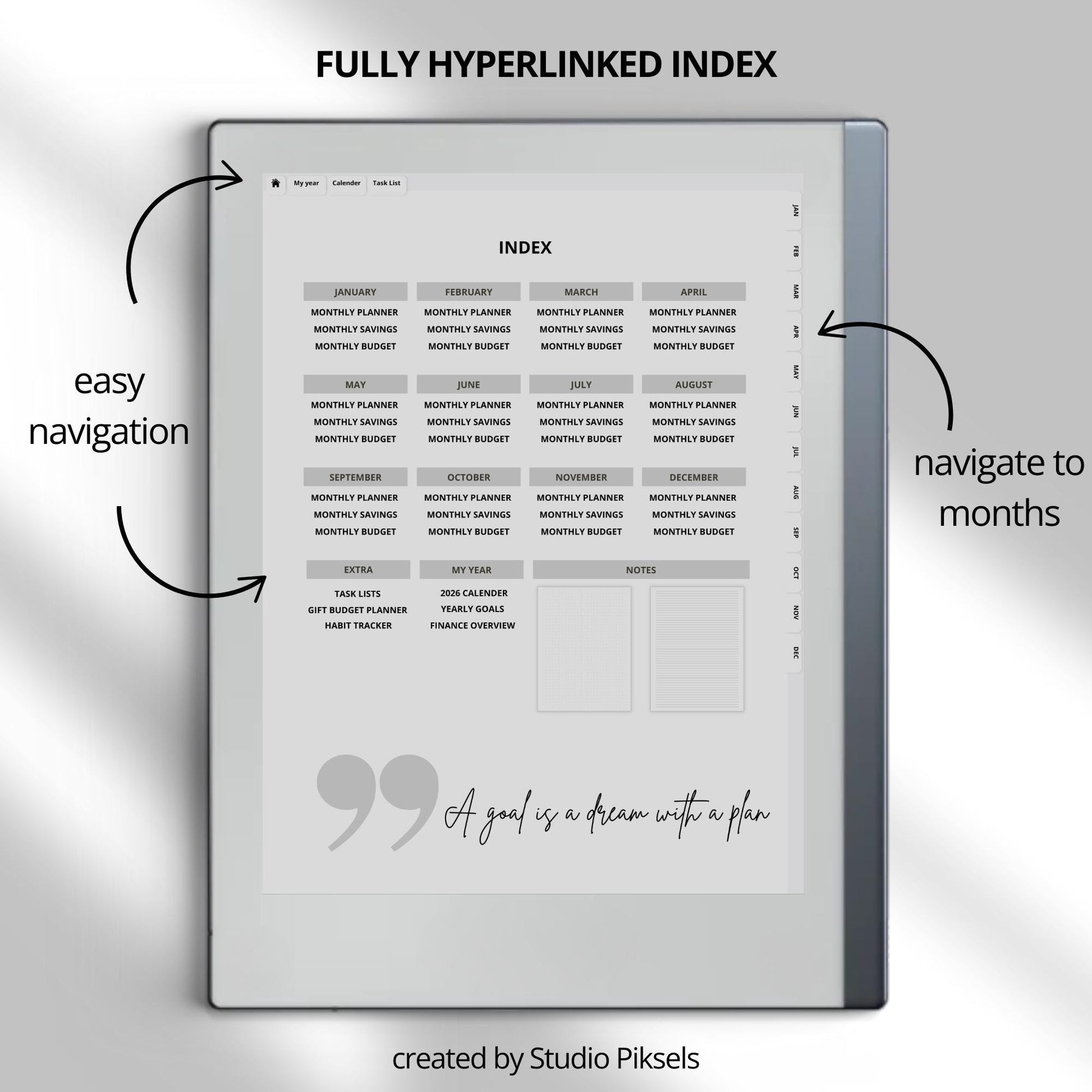 Plan yearly and monthly budgets using a hyperlinked budget planner on reMarkable 2.