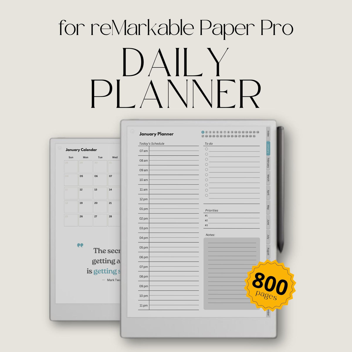 Stay organized throughout 2026  with this Daily Planner for reMarkable Paper Pro. Designed to combine planning, scheduling, journaling, goal setting, and personal reflection.