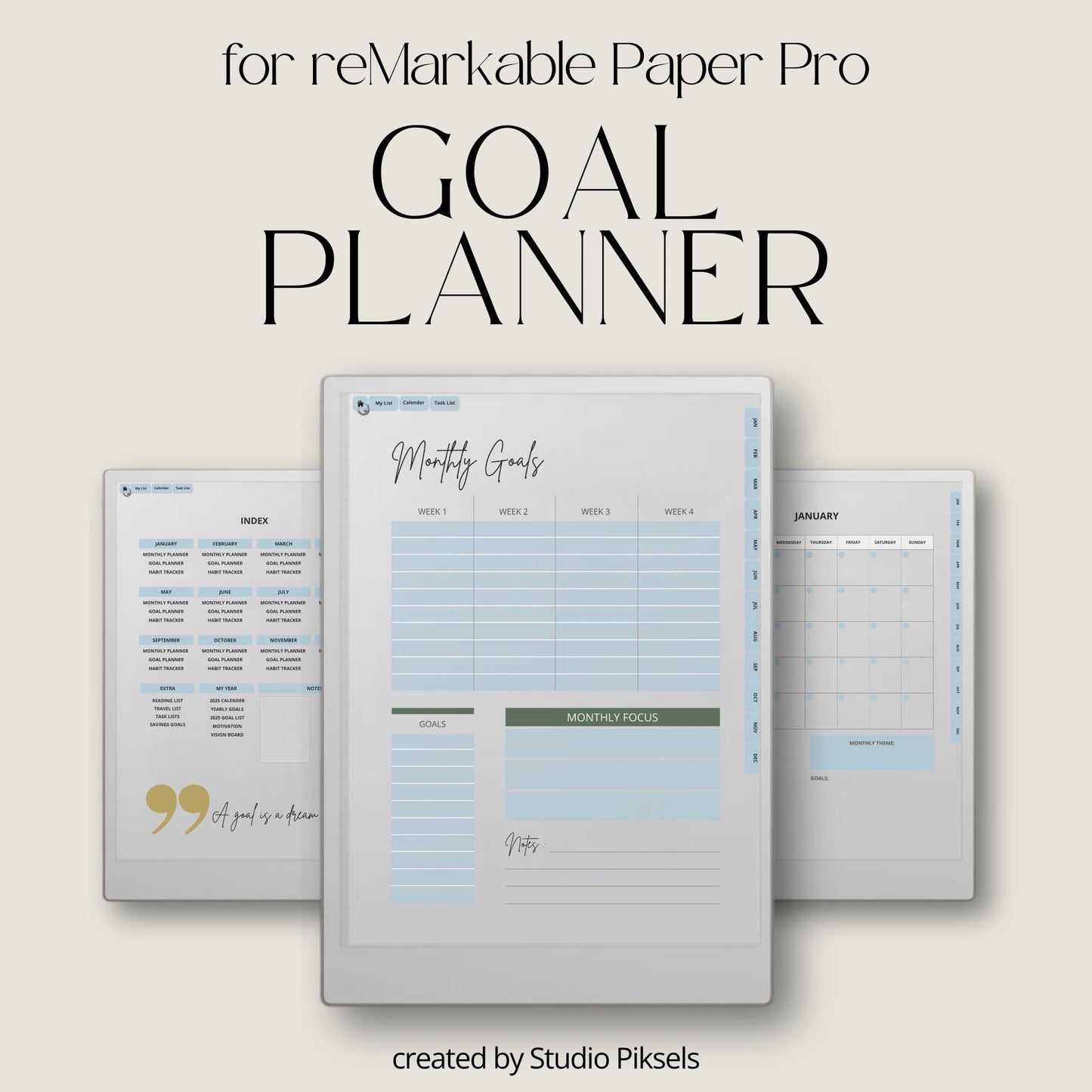 Set yearly goals and action steps using a hyperlinked goal planner on reMarkable Paper Pro.