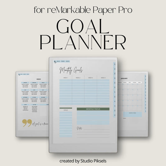 Set yearly goals and action steps using a hyperlinked goal planner on reMarkable Paper Pro.