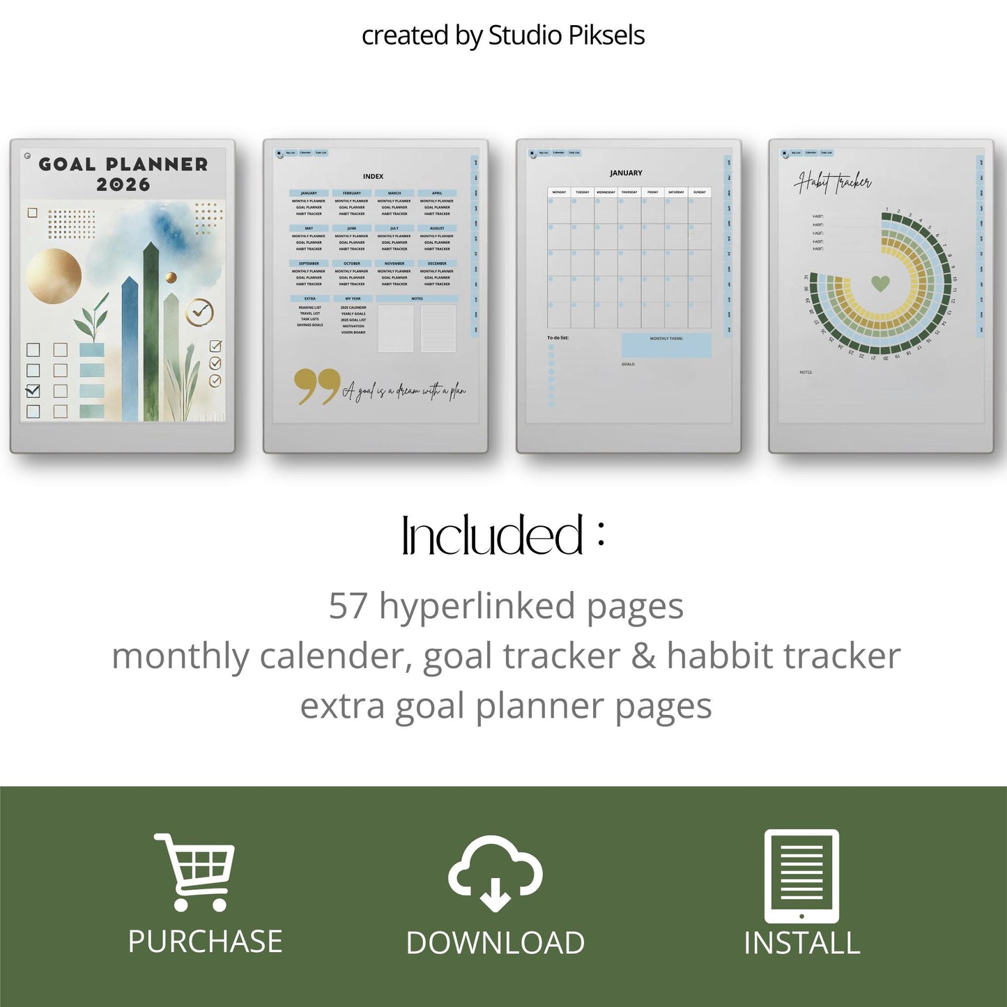 Set yearly goals and action steps using a hyperlinked goal planner on reMarkable Paper Pro.