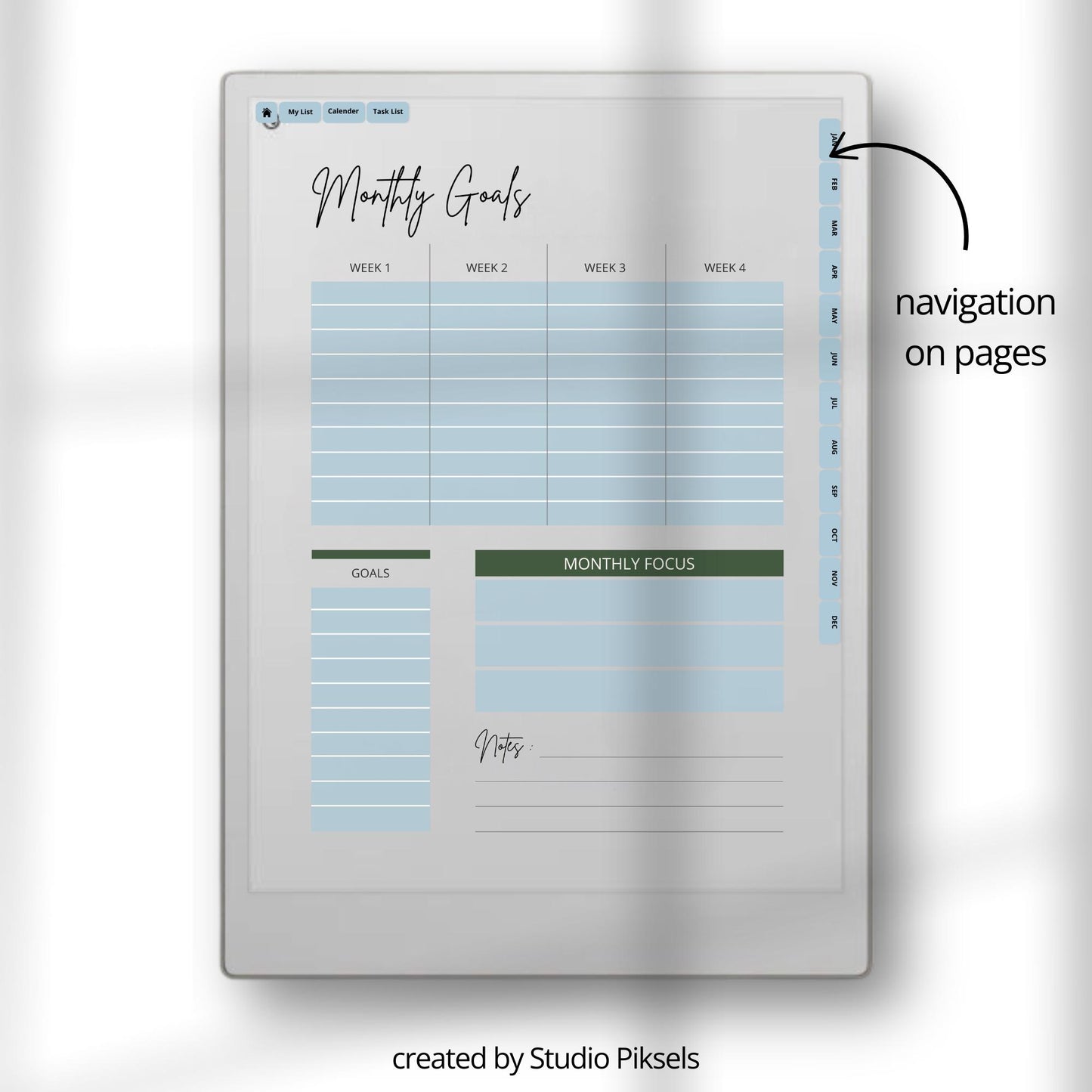 Set yearly goals and action steps using a hyperlinked goal planner on reMarkable Paper Pro.