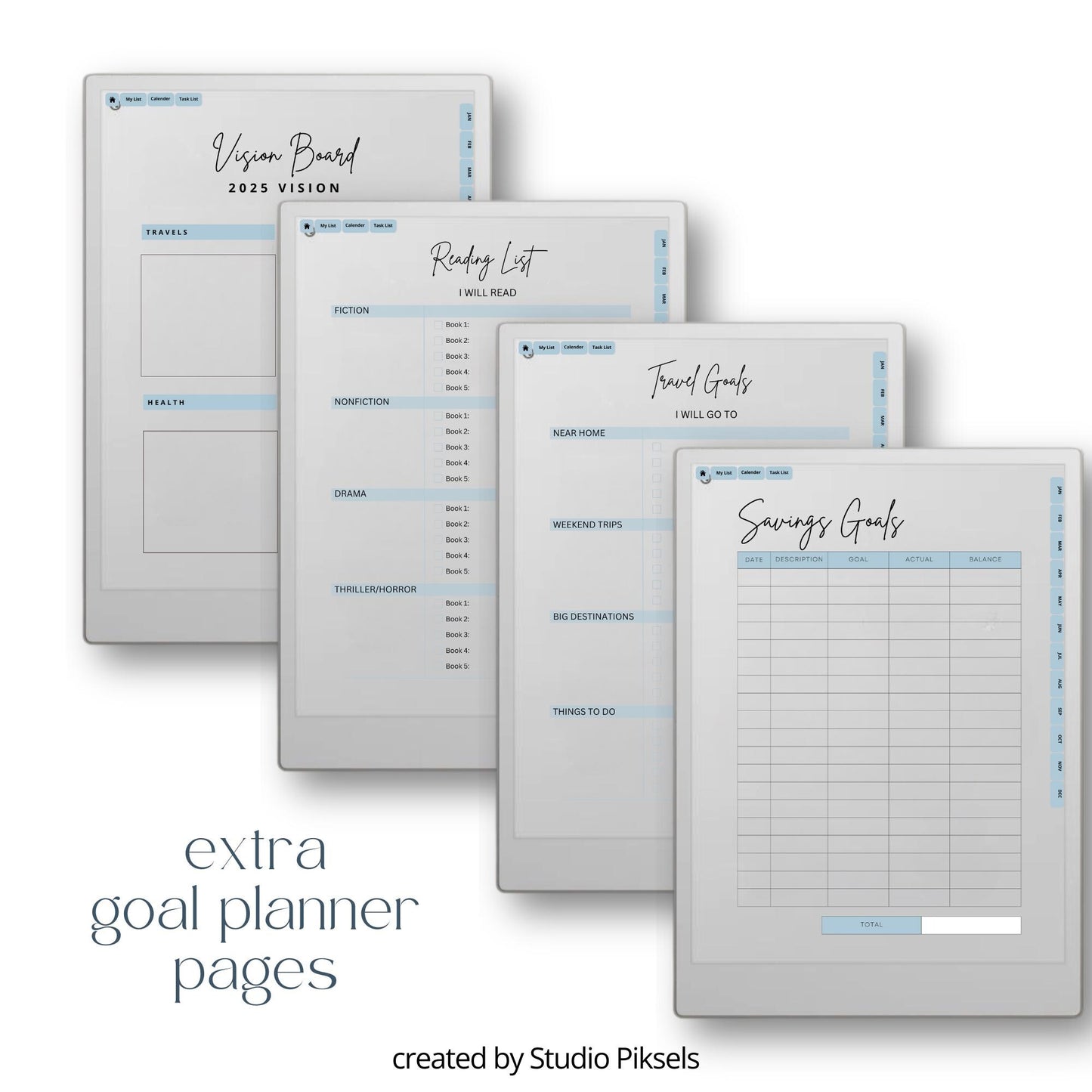Set yearly goals and action steps using a hyperlinked goal planner on reMarkable Paper Pro.