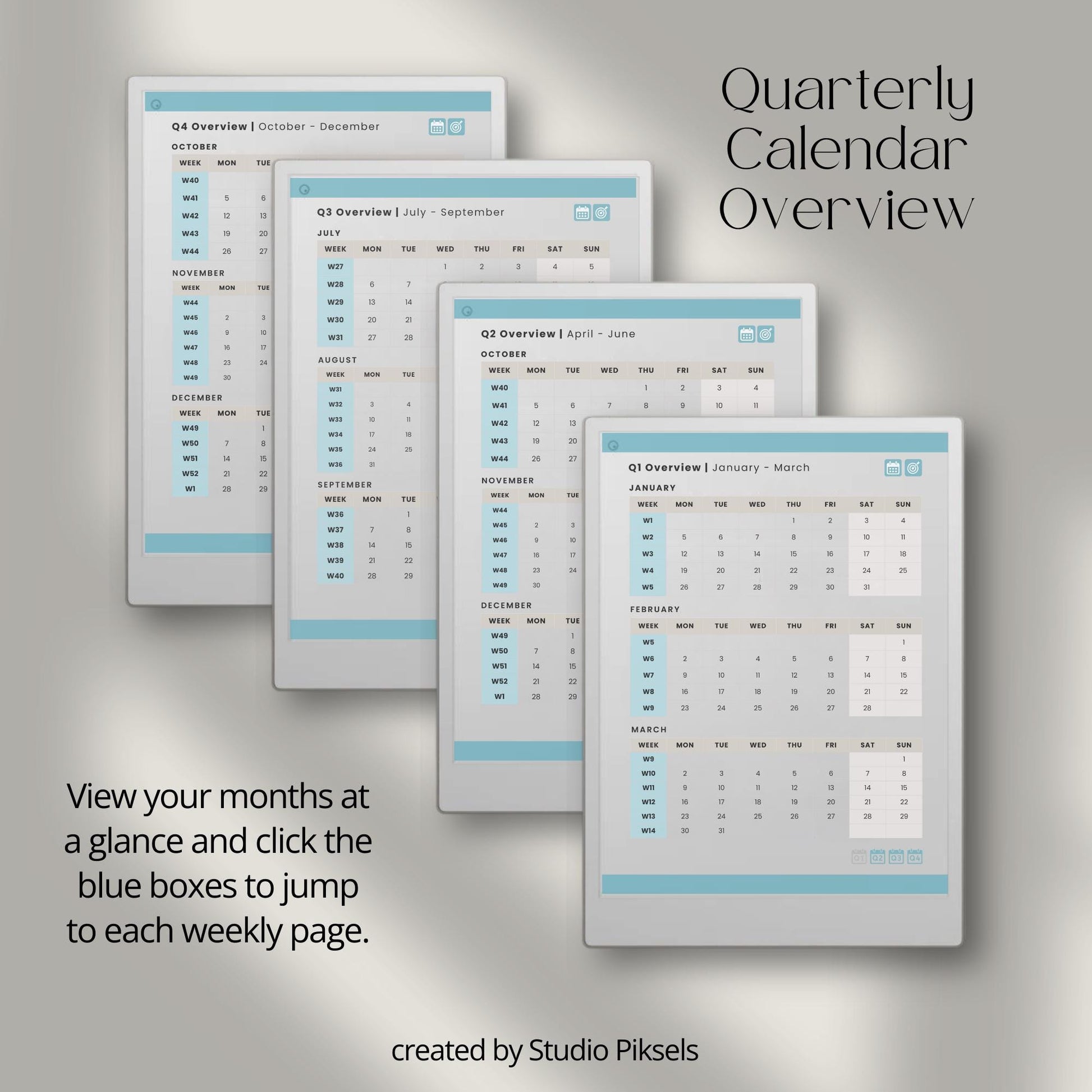 2026 hyperlinked planner for reMarkable Paper Pro with yearly, quarterly, monthly, and weekly digital planning pages.