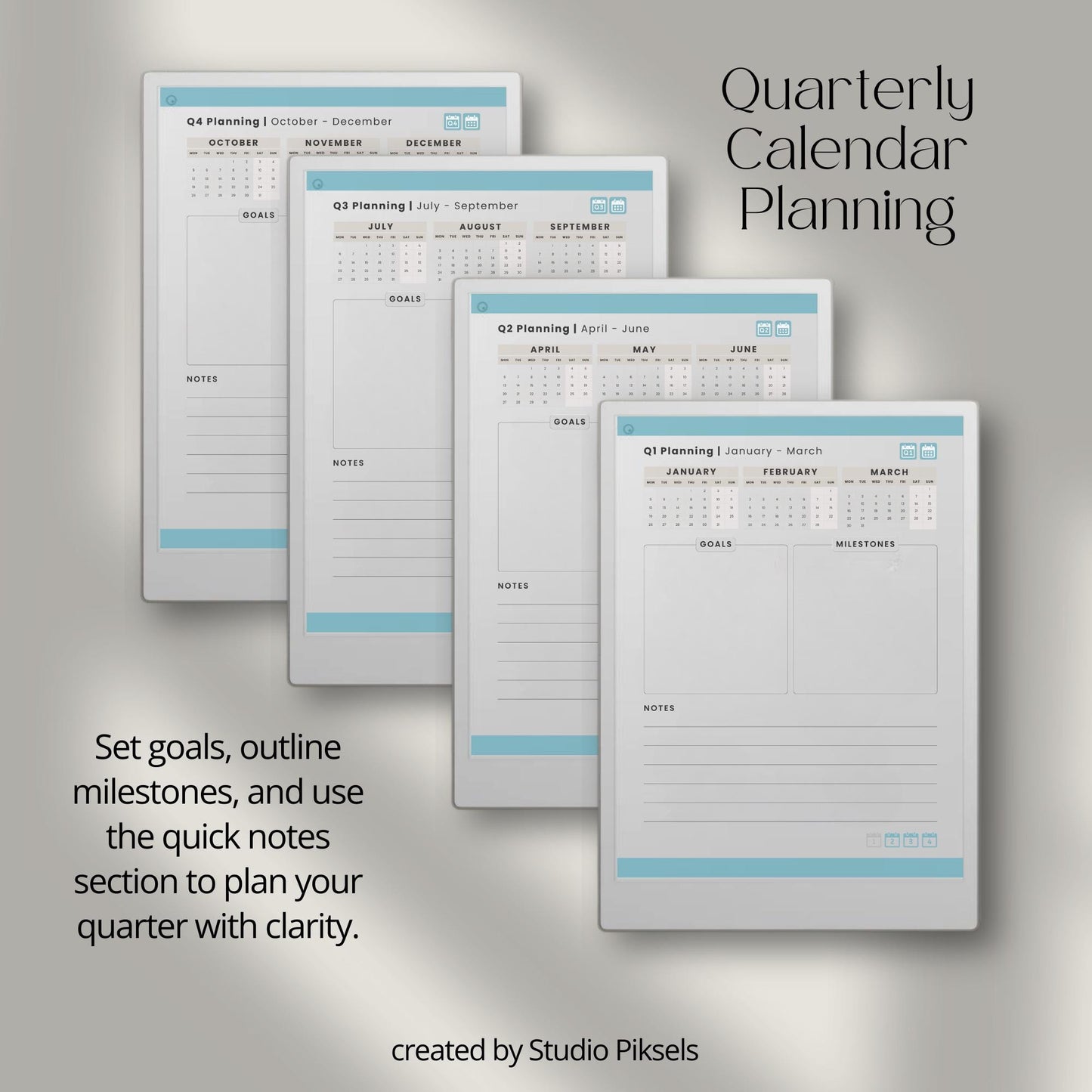 2026 hyperlinked planner for reMarkable Paper Pro with yearly, quarterly, monthly, and weekly digital planning pages.