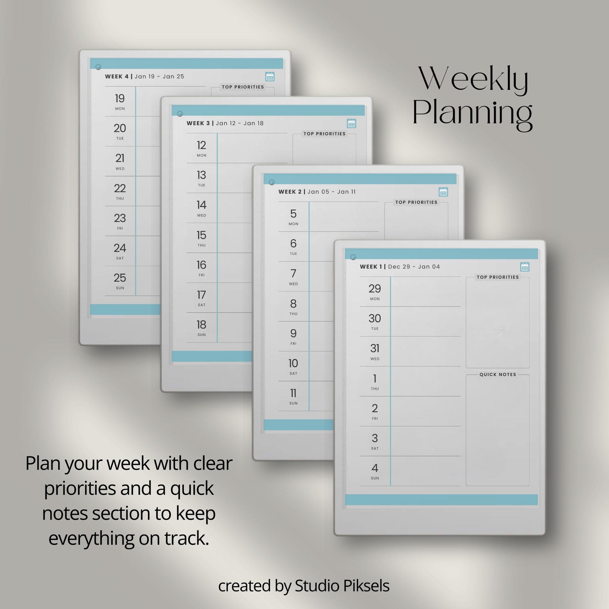 2026 hyperlinked planner for reMarkable Paper Pro with yearly, quarterly, monthly, and weekly digital planning pages.