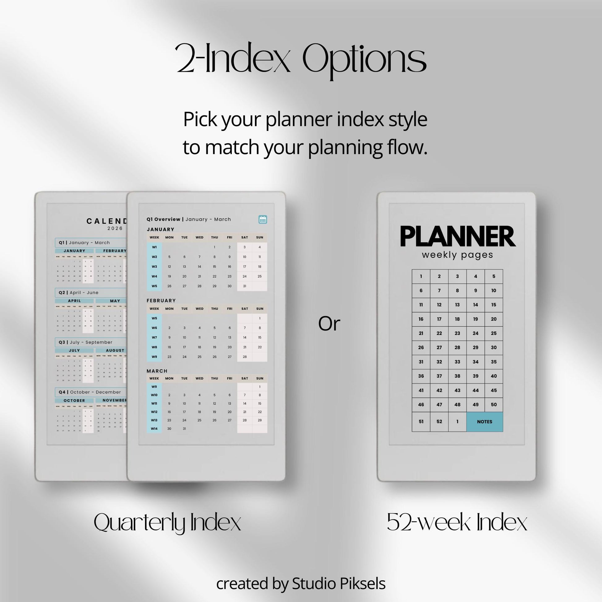Hyperlinked weekly planner bundle for reMarkable Paper Pro Move with dated weekly layouts for 2026 and 2027.