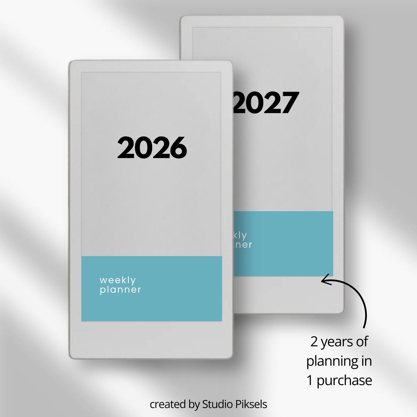 2026 and 2027 weekly planners for reMarkable Paper Pro Move with hyperlinked Sunday start layouts.