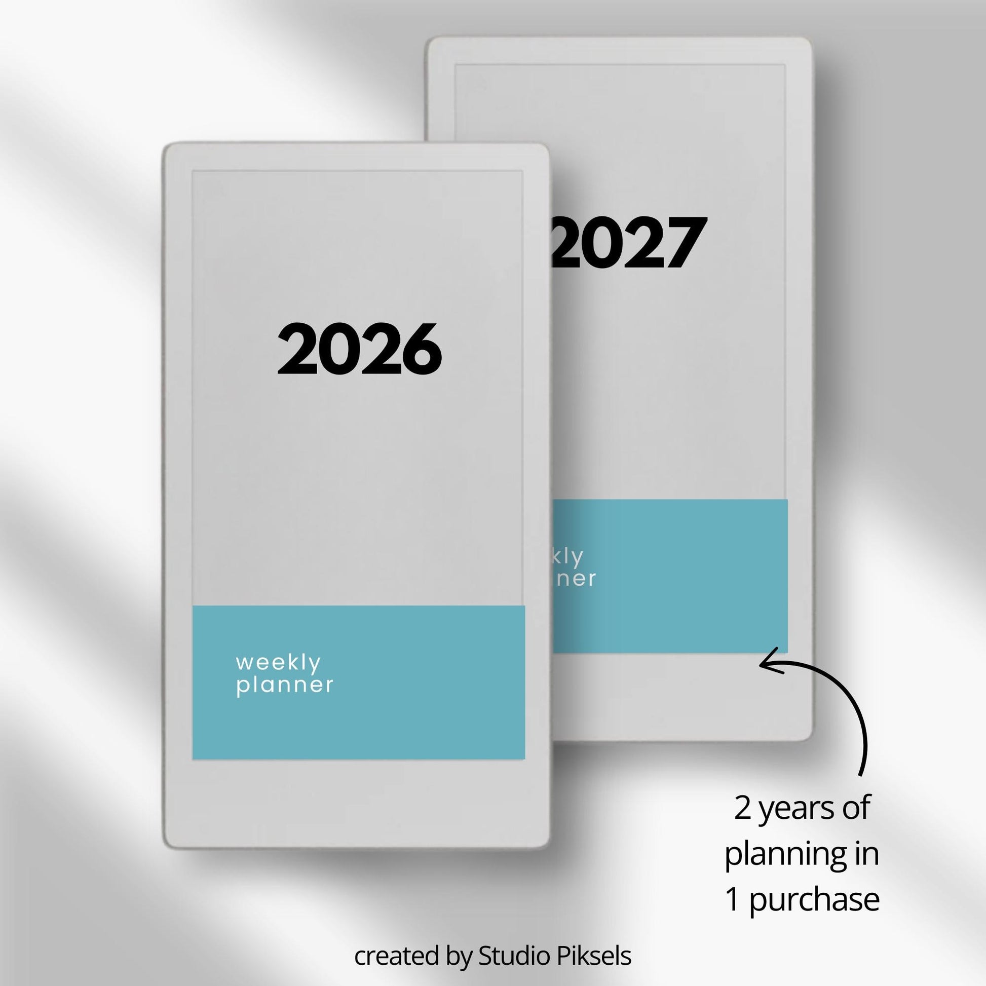 2026 and 2027 weekly planners for reMarkable Paper Pro Move with hyperlinked Sunday start layouts.