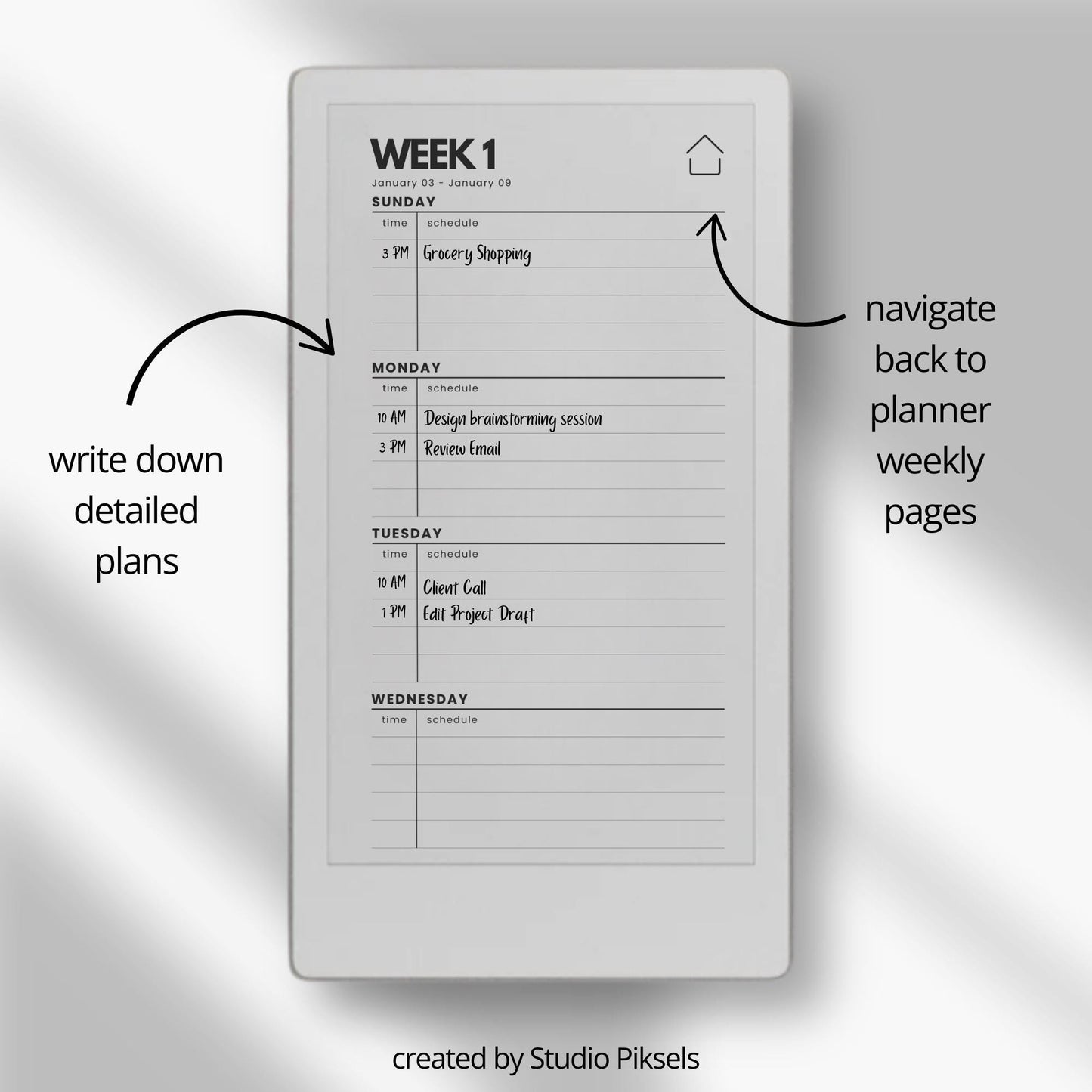 2026 and 2027 weekly planners for reMarkable Paper Pro Move with hyperlinked Sunday start layouts.