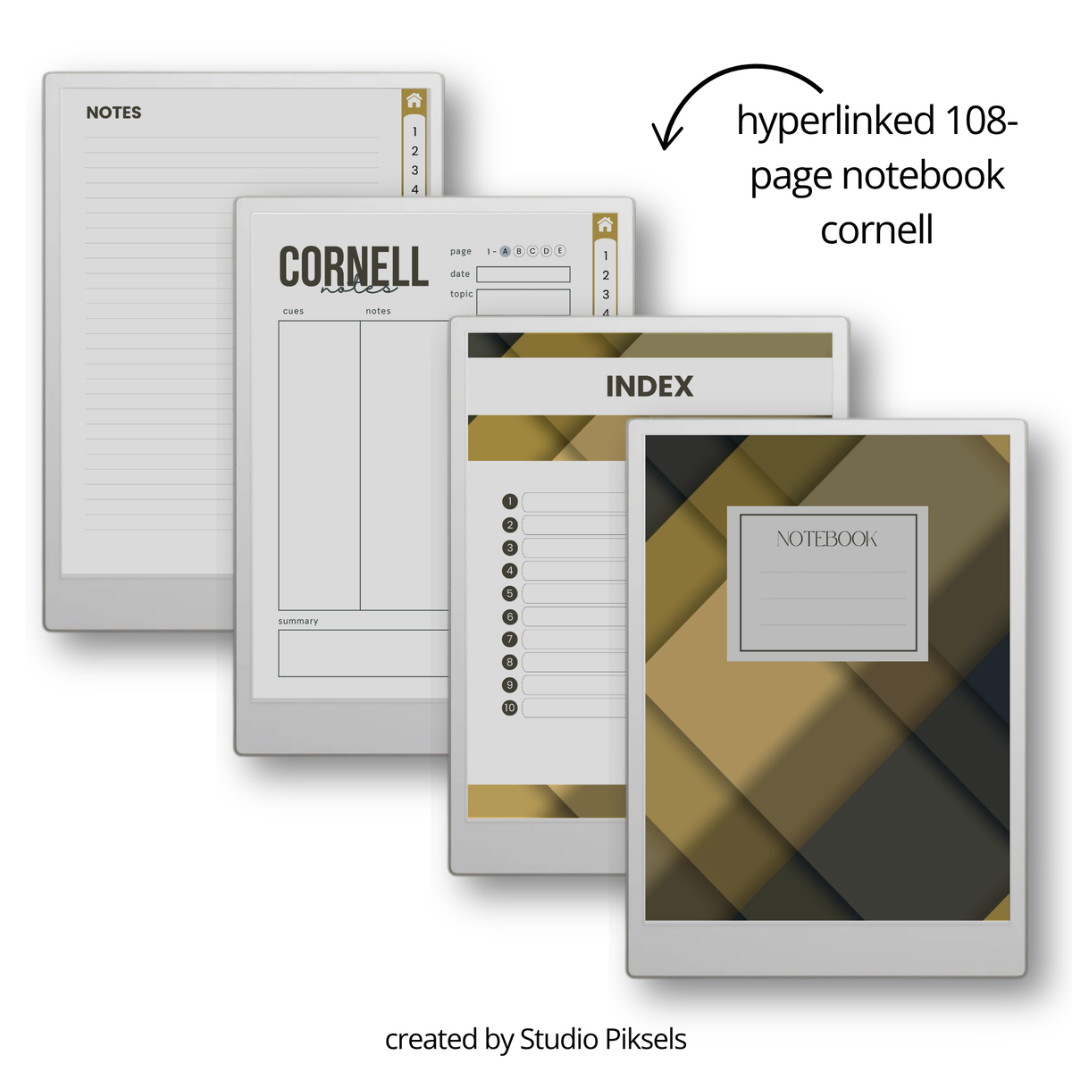 Starter productivity bundle for reMarkable Paper Pro with planners, notebooks, trackers, and hyperlinked digital templates for daily, weekly, and yearly organization, goal setting, habit tracking, budgeting, note taking, and structured digital planning in a minimalist grayscale system.