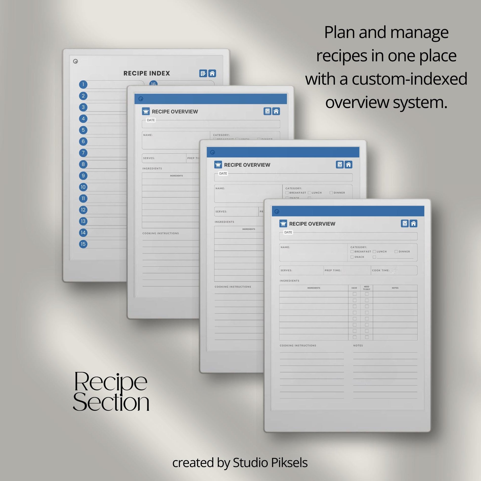 24 week food planner for reMarkable Paper Pro with hyperlinked meal and grocery pages.