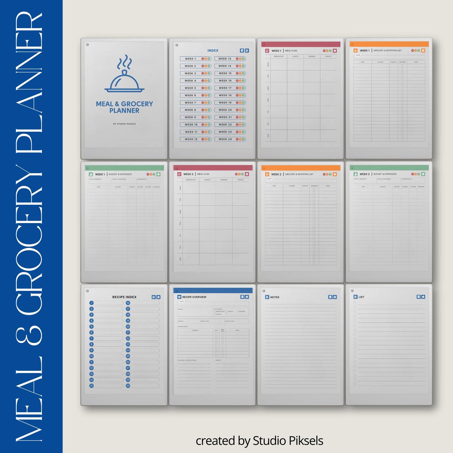 24 week food planner for reMarkable Paper Pro with hyperlinked meal and grocery pages.