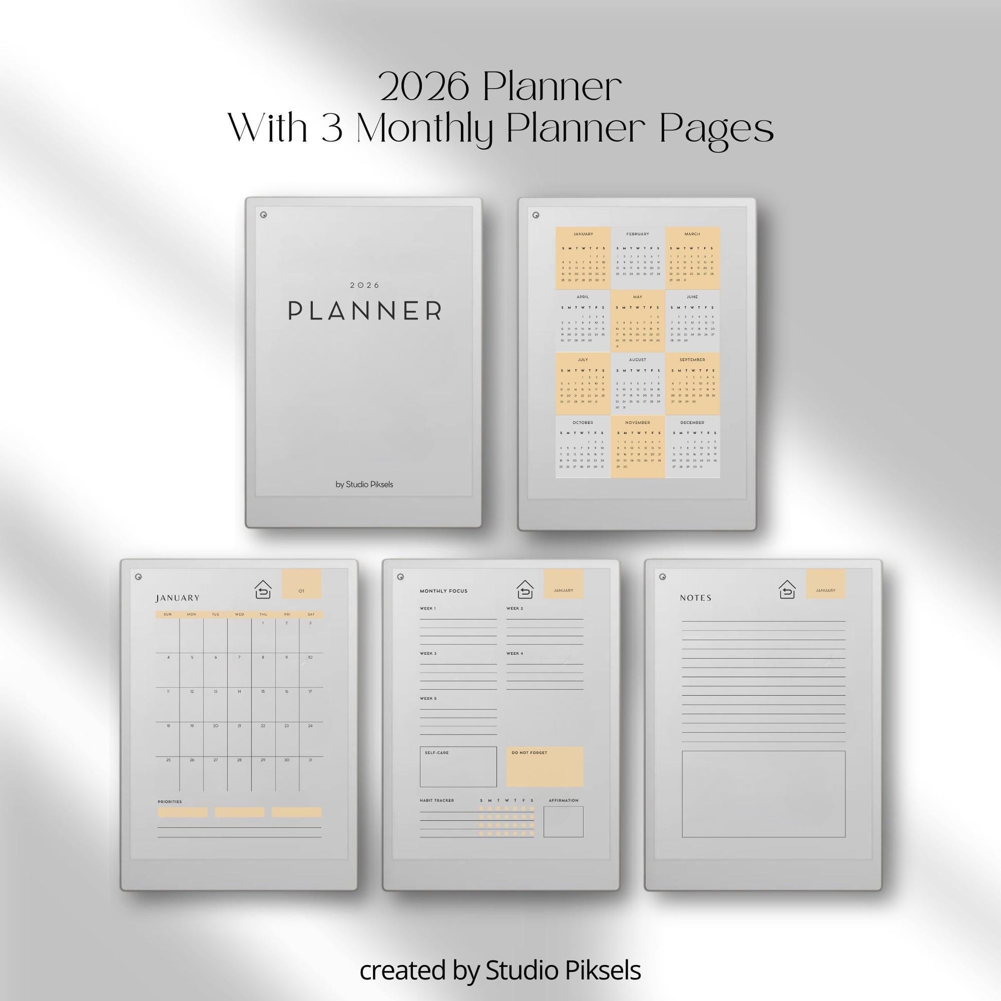 Self Care Bundle PDF for reMarkable Paper Pro Move with planners, wellness journals, note templates, and coloring books.
