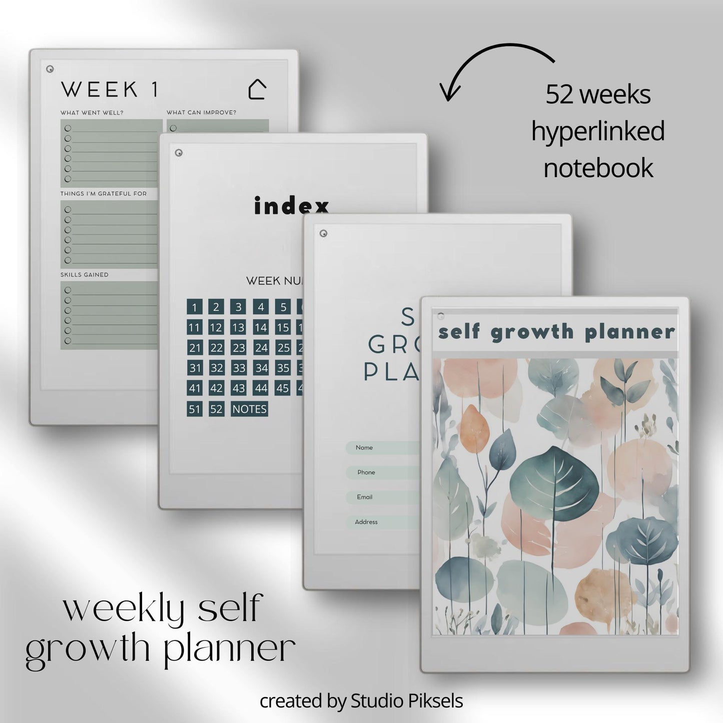 Self Care Bundle PDF for reMarkable Paper Pro Move with planners, wellness journals, note templates, and coloring books.