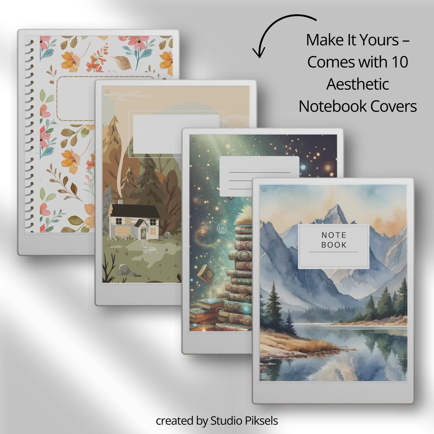 Self Care Bundle PDF for reMarkable Paper Pro Move with planners, wellness journals, note templates, and coloring books.