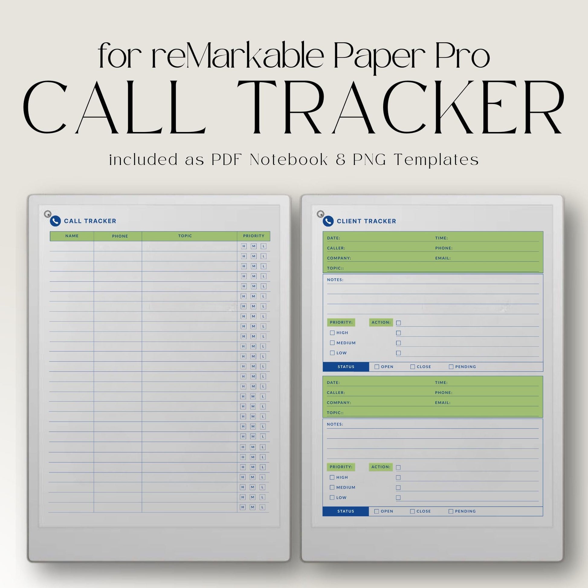 Simple client call tracker for reMarkable Paper Pro.