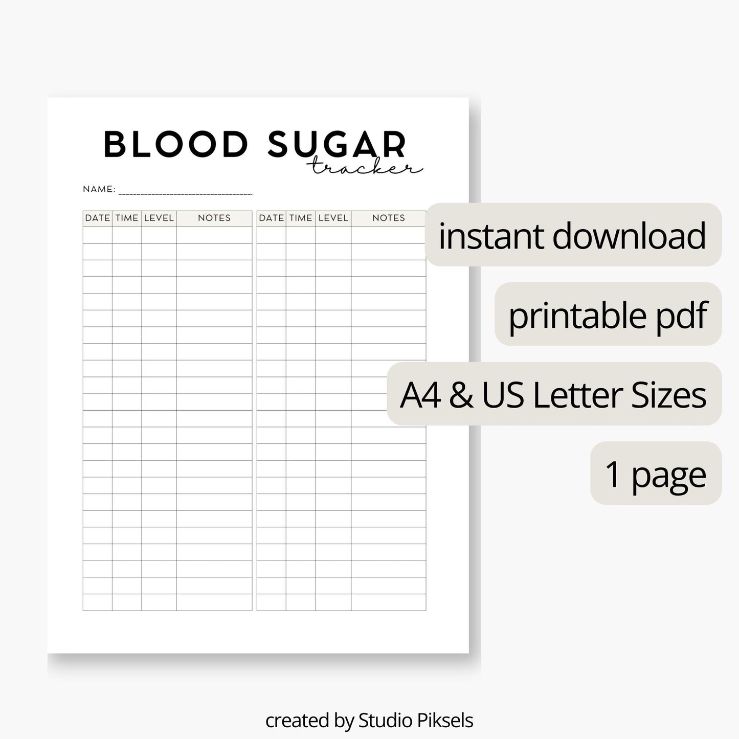 Blood Sugar Log, Diabetic Log