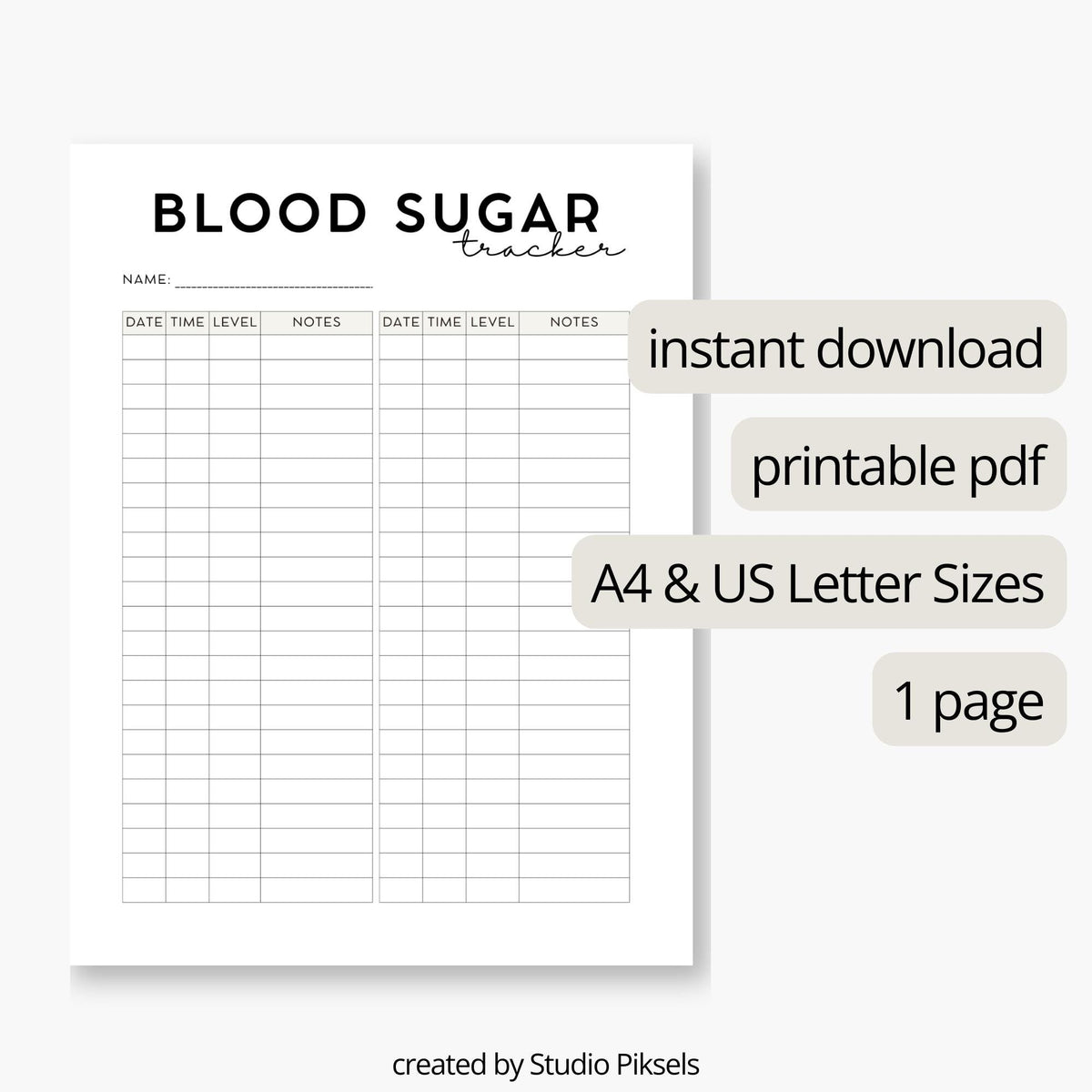 Blood Sugar Log, Diabetic Log