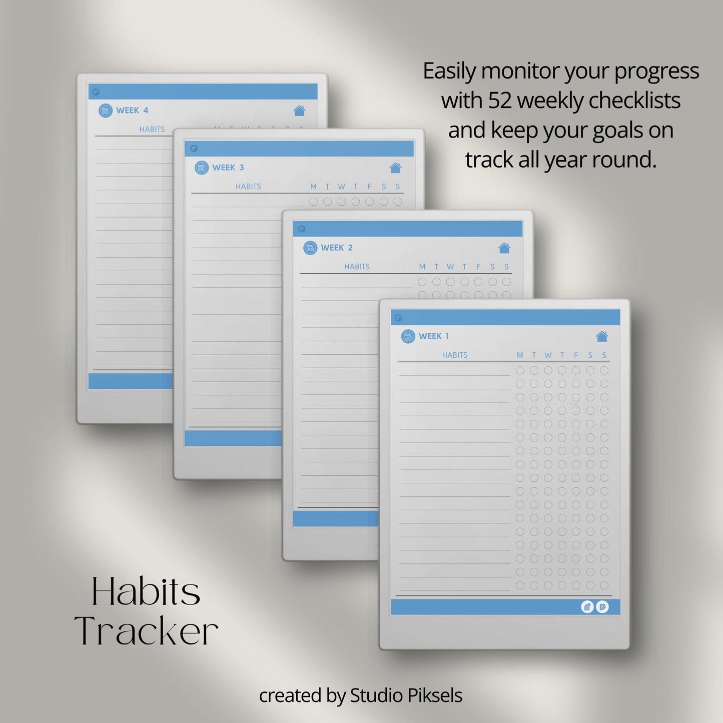 Habit Tracker for reMarkable Paper Pro: 52-Week Habit Planning Notebook with Weekly Habit Lists, Notes & Checklists