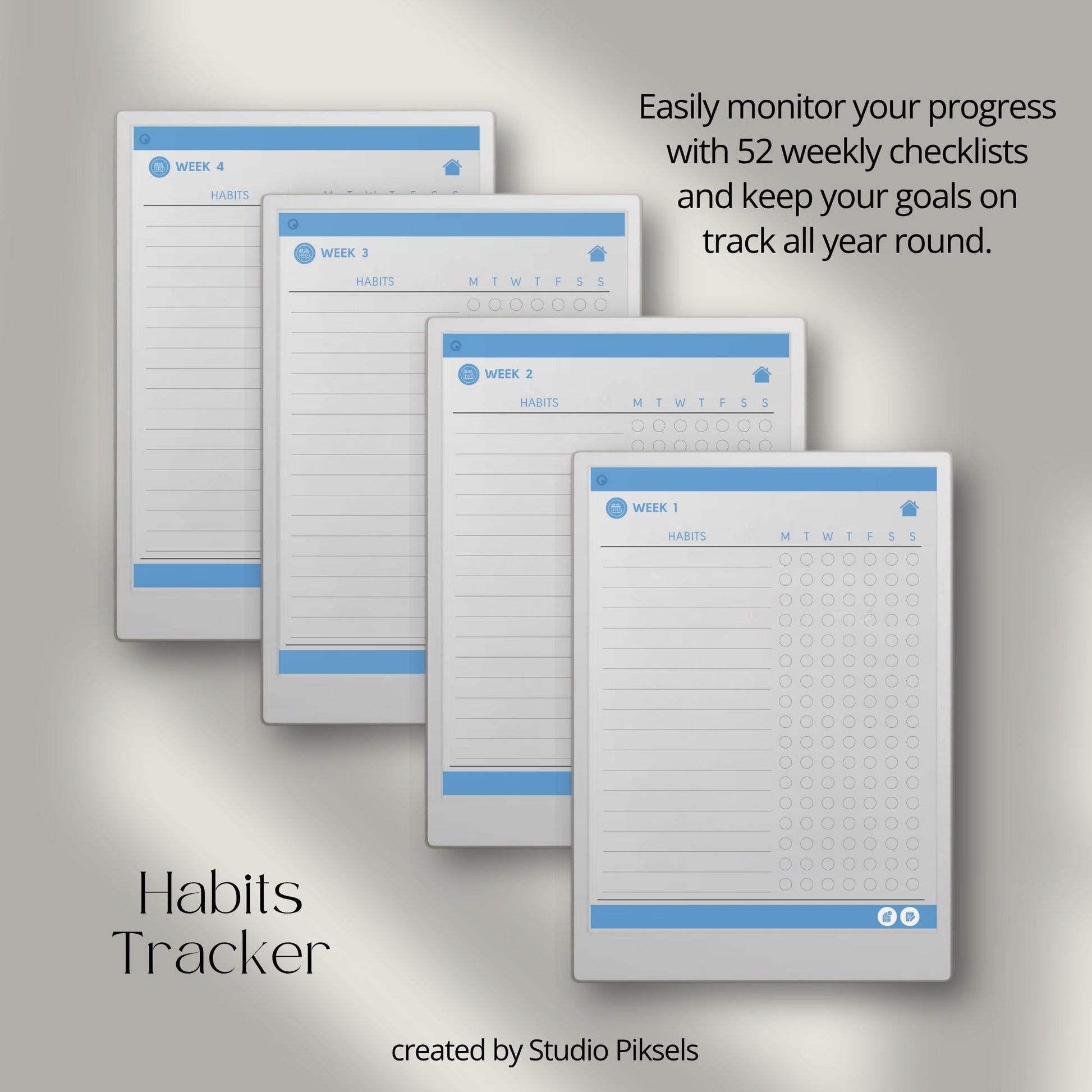 Habit Tracker for reMarkable Paper Pro: 52-Week Habit Planning Notebook with Weekly Habit Lists, Notes & Checklists
