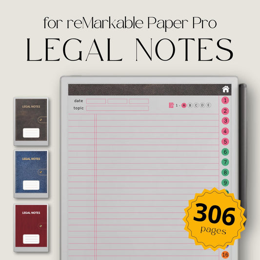 306 page hyperlinked legal notebook bundle for reMarkable Paper Pro.