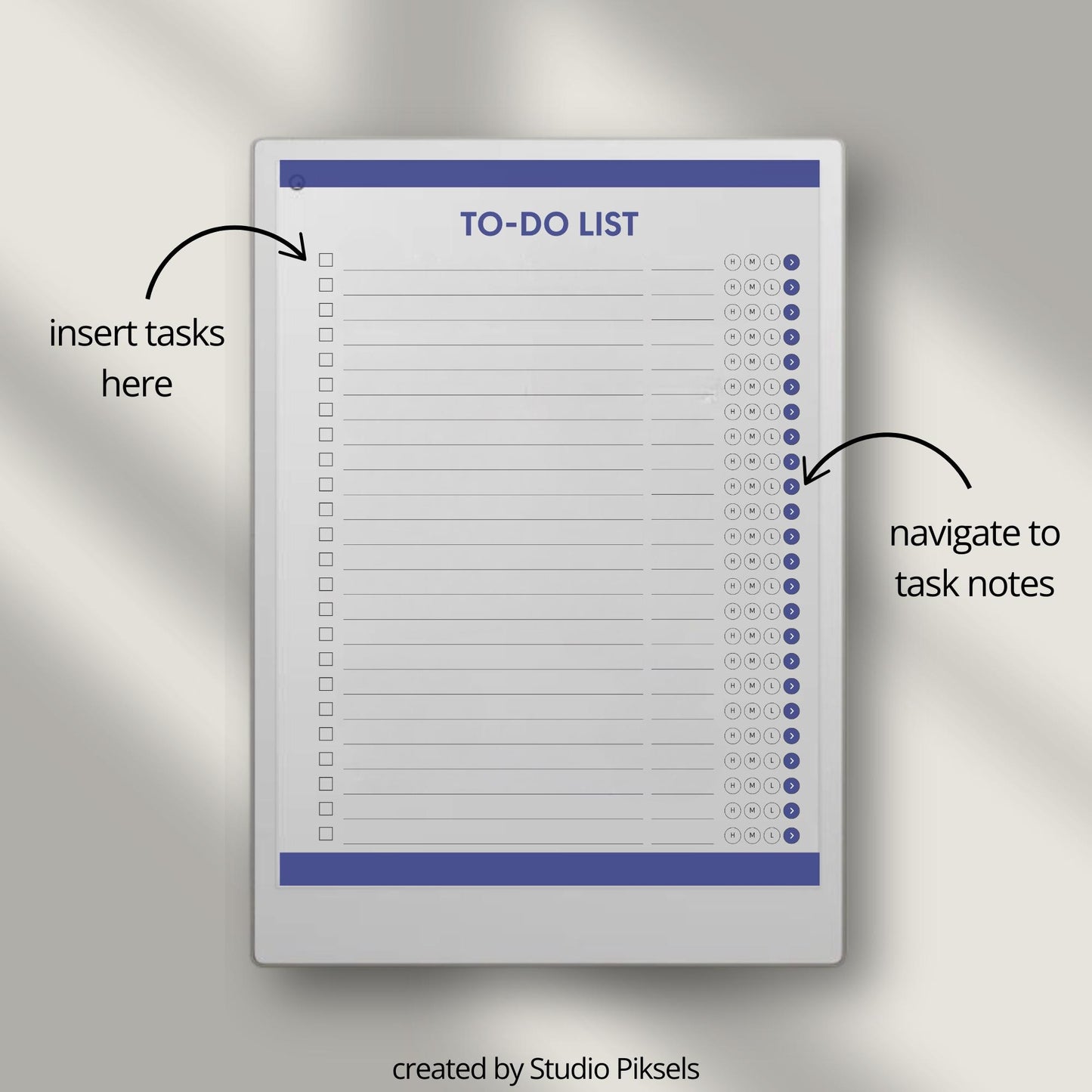 To do list notebook for reMarkable Paper Pro with hyperlinked tasks and linked notes pages.