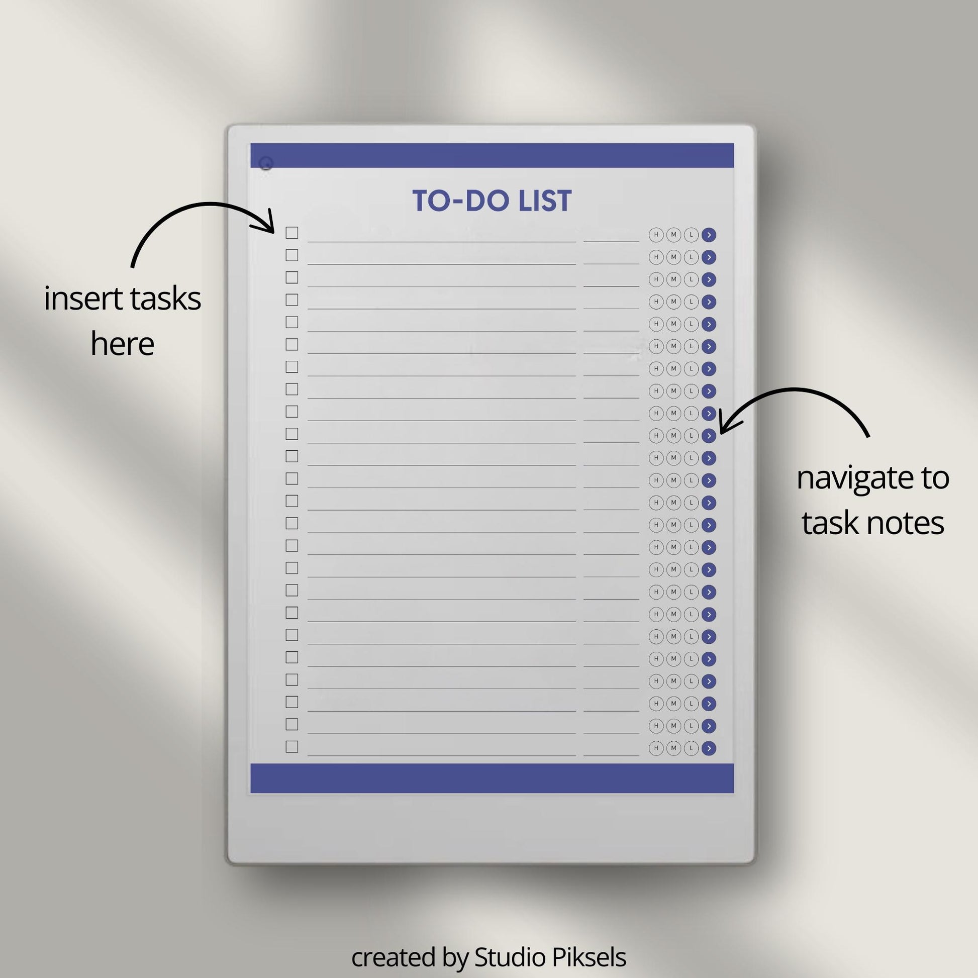 To do list notebook for reMarkable Paper Pro with hyperlinked tasks and linked notes pages.