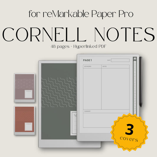 Hyperlinked digital study Cornell notebooks for reMarkable Paper Pro.