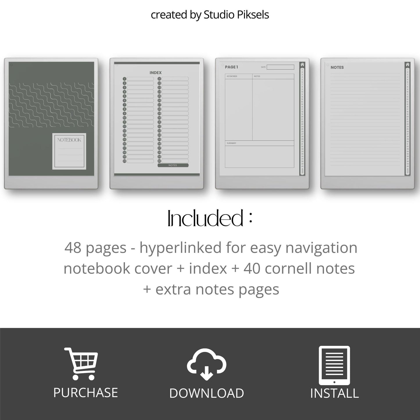 Hyperlinked digital study Cornell notebooks for reMarkable Paper Pro.