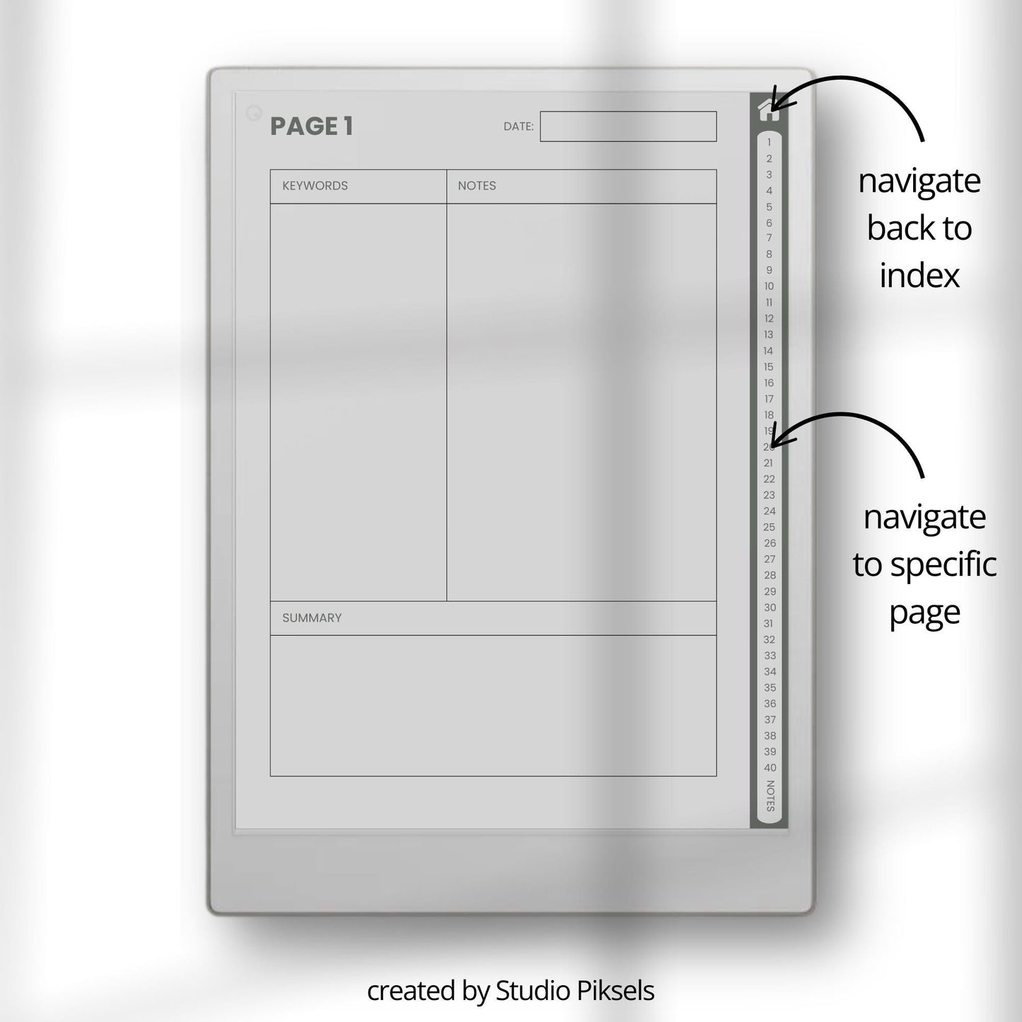 Hyperlinked digital study Cornell notebooks for reMarkable Paper Pro.