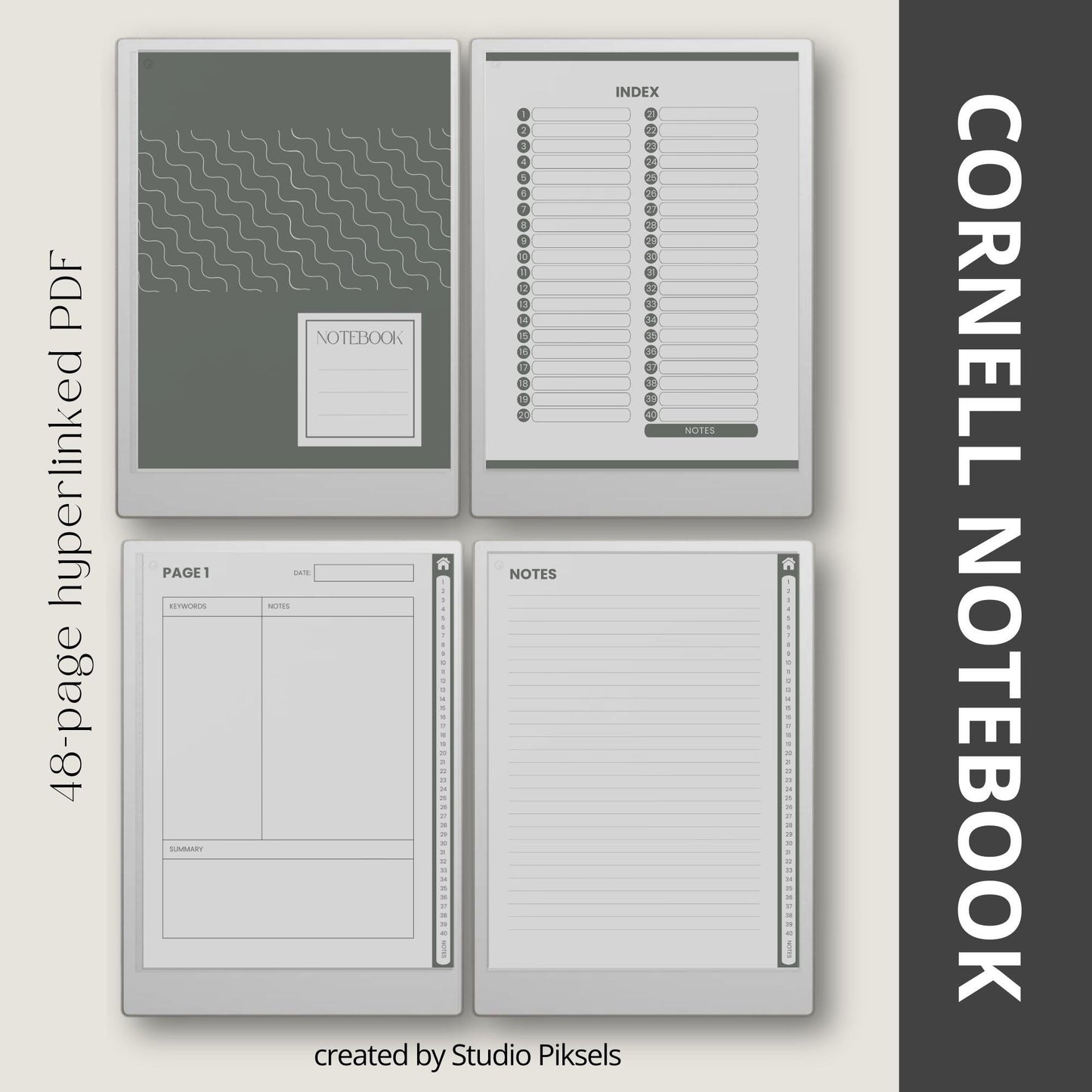 Hyperlinked digital study Cornell notebooks for reMarkable Paper Pro.