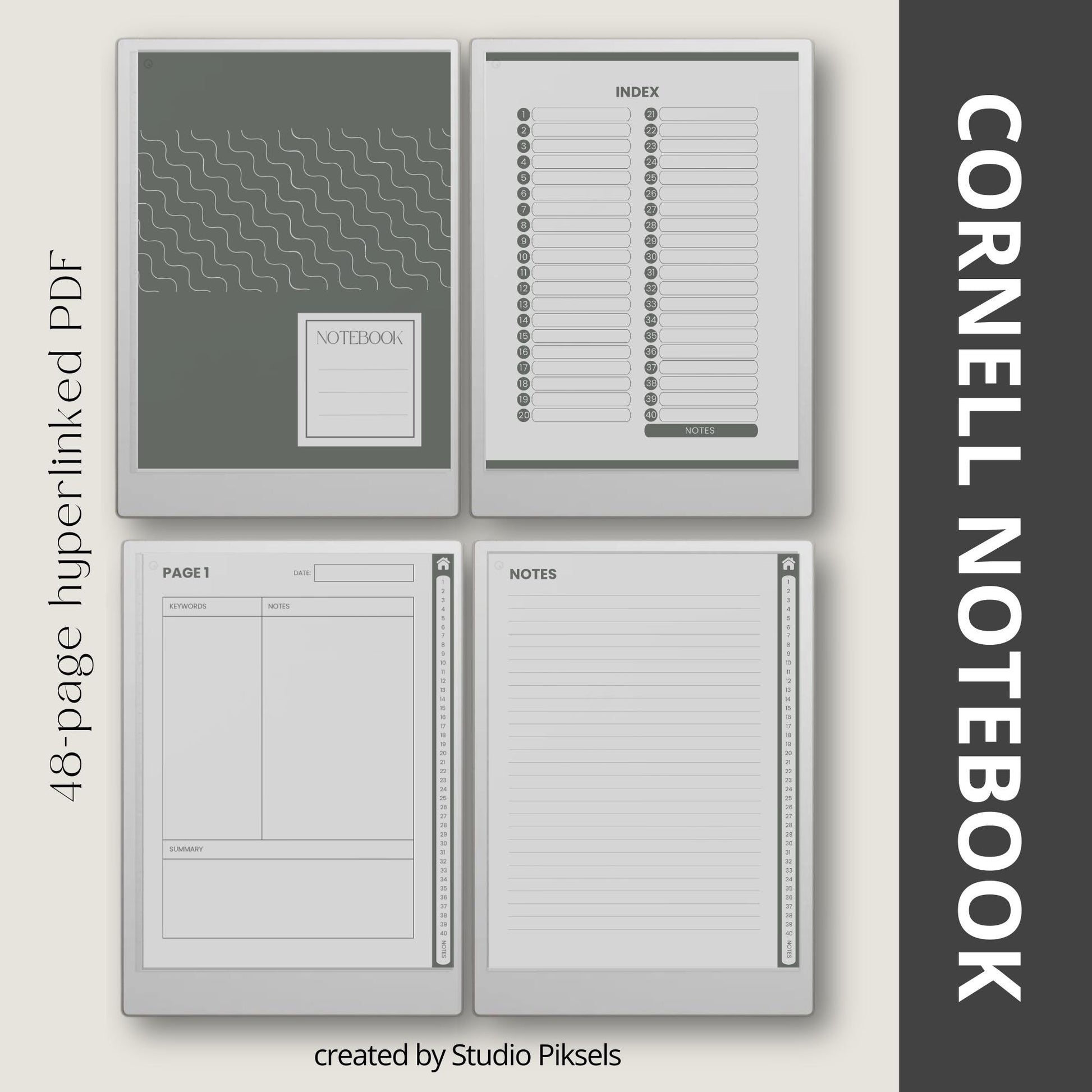 Hyperlinked digital study Cornell notebooks for reMarkable Paper Pro.
