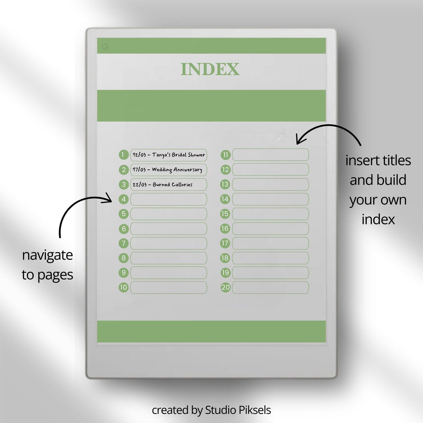 Morning journal bundle for reMarkable Paper Pro with hyperlinked daily reflection pages customizable index and guided gratitude prompts.