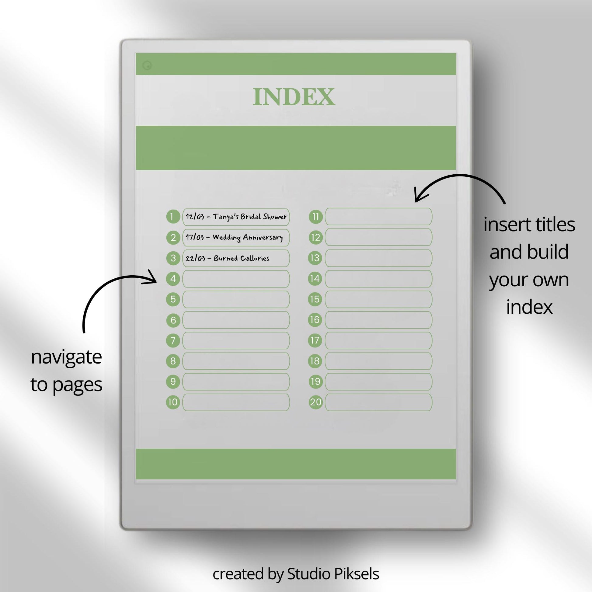 Morning journal bundle for reMarkable Paper Pro with hyperlinked daily reflection pages customizable index and guided gratitude prompts.